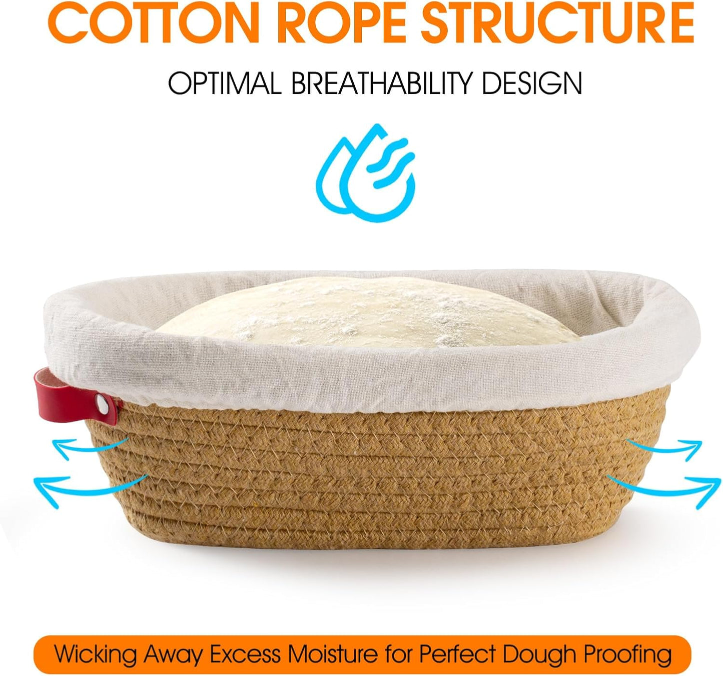 Sourdough Starter Kit, Handmade Cotton Rope oval and round banneton bread baskets with liners and covers, 35oz sourdough starter jar, essential bread baking tools