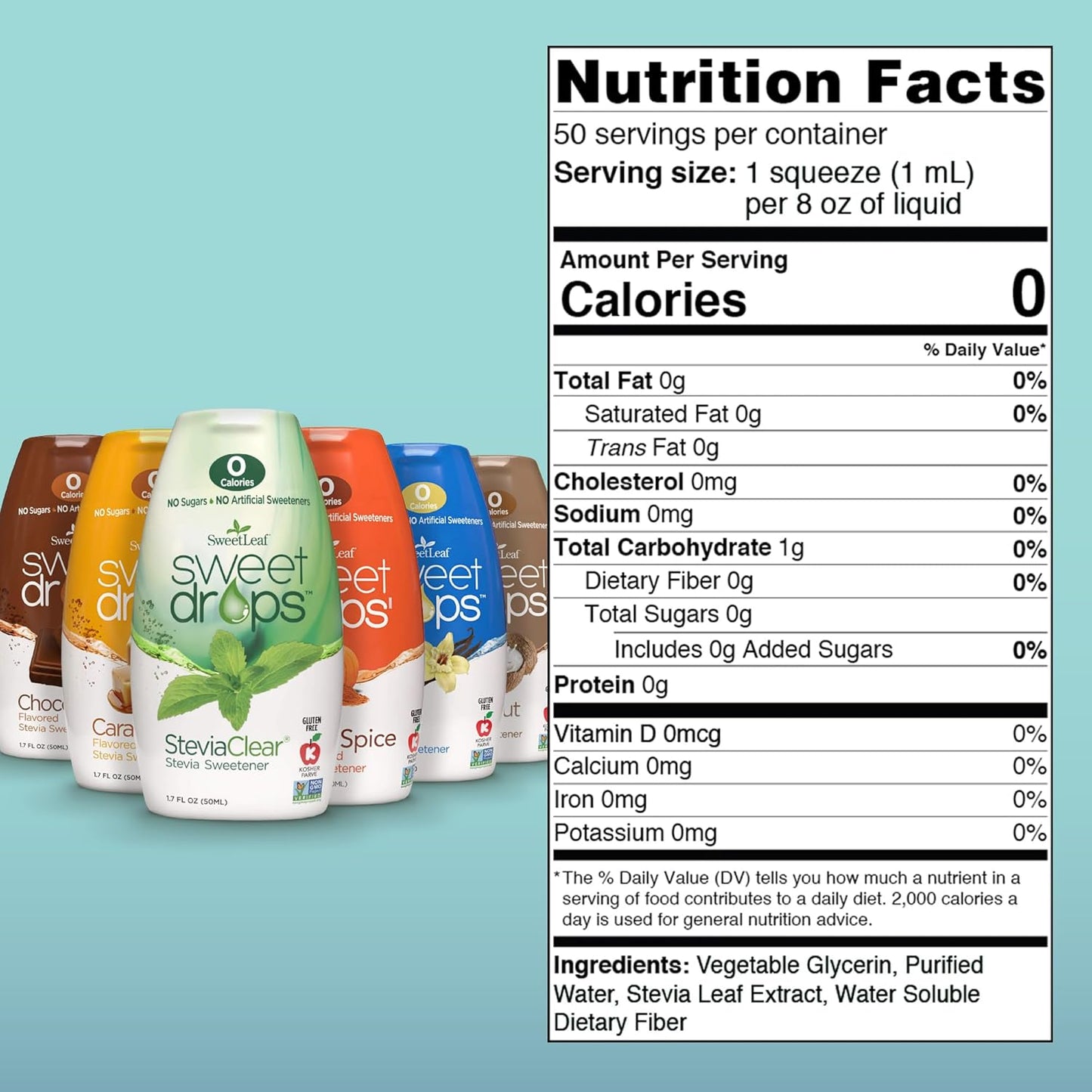 SweetLeaf Sweet Drops - Flavored Stevia Liquid Sweetener, Stevia Extract, Zero Calories, Gluten Free, Keto Friendly, Non GMO, Natural Flavor, Sugar Alternative - Variety Pack, 1.7 Fl Oz (Pack of 6)