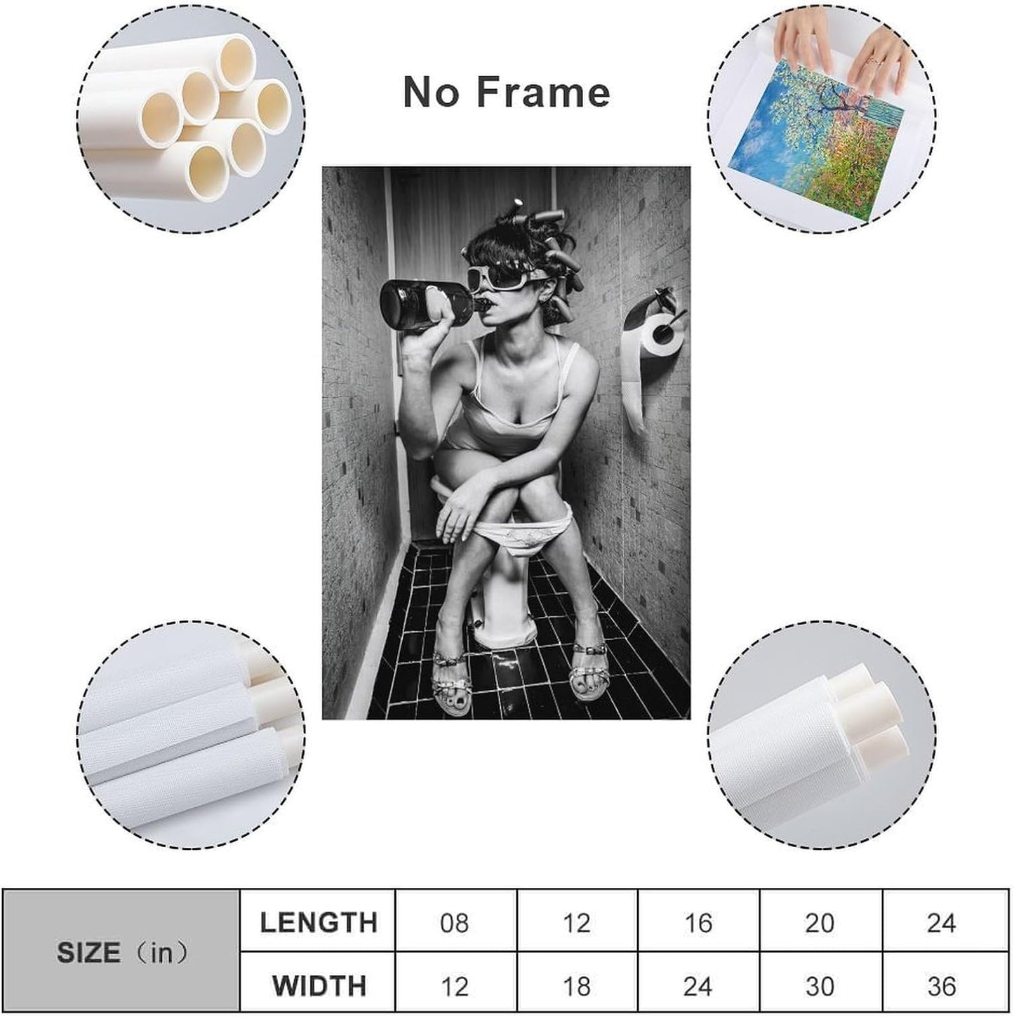 Woman Drinking on The Toilet Lnteresting Vintage Canvas Painting Wall Art Poster Room Decor Aesthetics 12x18inch(30x45cm)