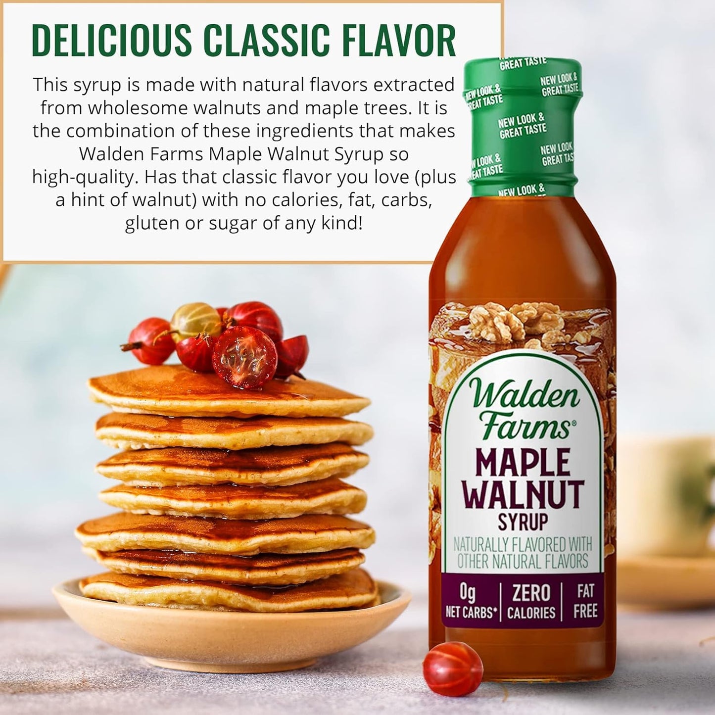 Walden Farms Maple Walnut Syrup – Perfect for Pancakes, Waffles, Desserts – Zero Calorie, Sugar-Free, Low Carb, Keto-Friendly, Gluten-Free, Vegan – 6-Pack, 12 oz Bottles