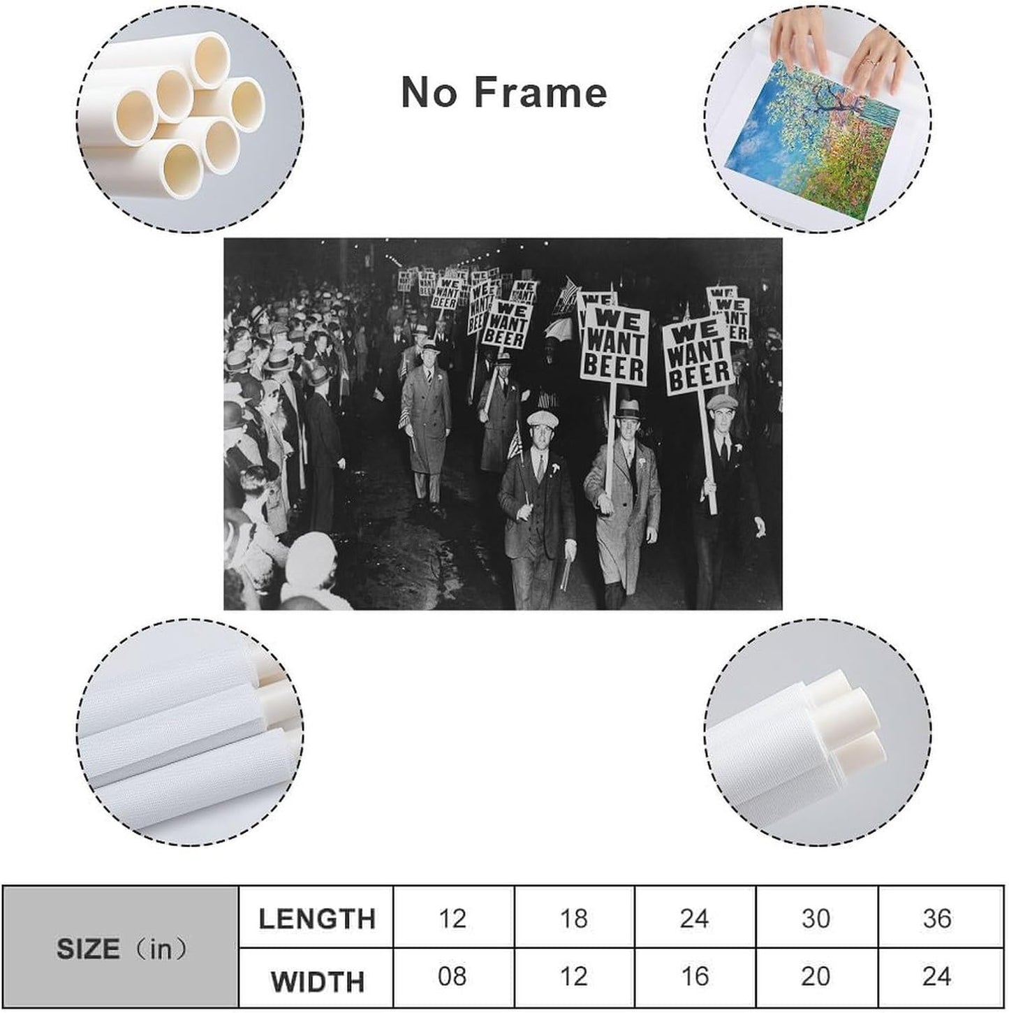 We Want Beer Signs Protesta Against Prohibition Art Print Vintage Poster Bar Black And White Decor Canvas Printing Poster, For Events, Restaurants, Hotels Wall Decor 16x24inch(40x60cm)