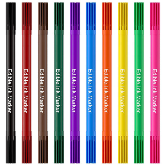 Jewem (Upgrade) Edible Markers for Cookie Decorating,10Pcs Food Coloring Pens, Double Side Food Grade Pens with Fine & Thick Tip for Decorating Fondant, Cakes, Cookies, Easter Eggs, Frosting, Macaron, Halloween, Christmas