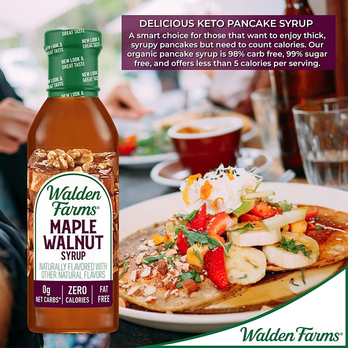 Walden Farms Maple Walnut Syrup – Perfect for Pancakes, Waffles, Desserts – Zero Calorie, Sugar-Free, Low Carb, Keto-Friendly, Gluten-Free, Vegan – 6-Pack, 12 oz Bottles