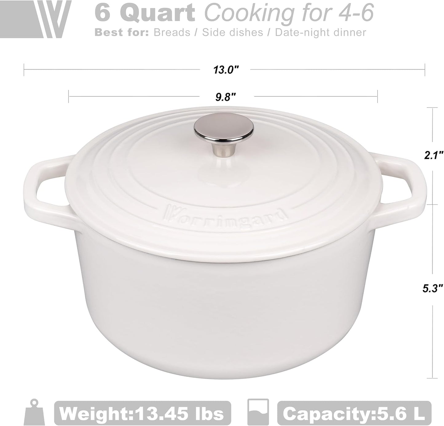 Enameled Cast Iron Dutch Oven Pot with Lid, for Bread Baking, Round Bread Oven- include Sourdough Bread Baking Supplies Set, 6QT, White