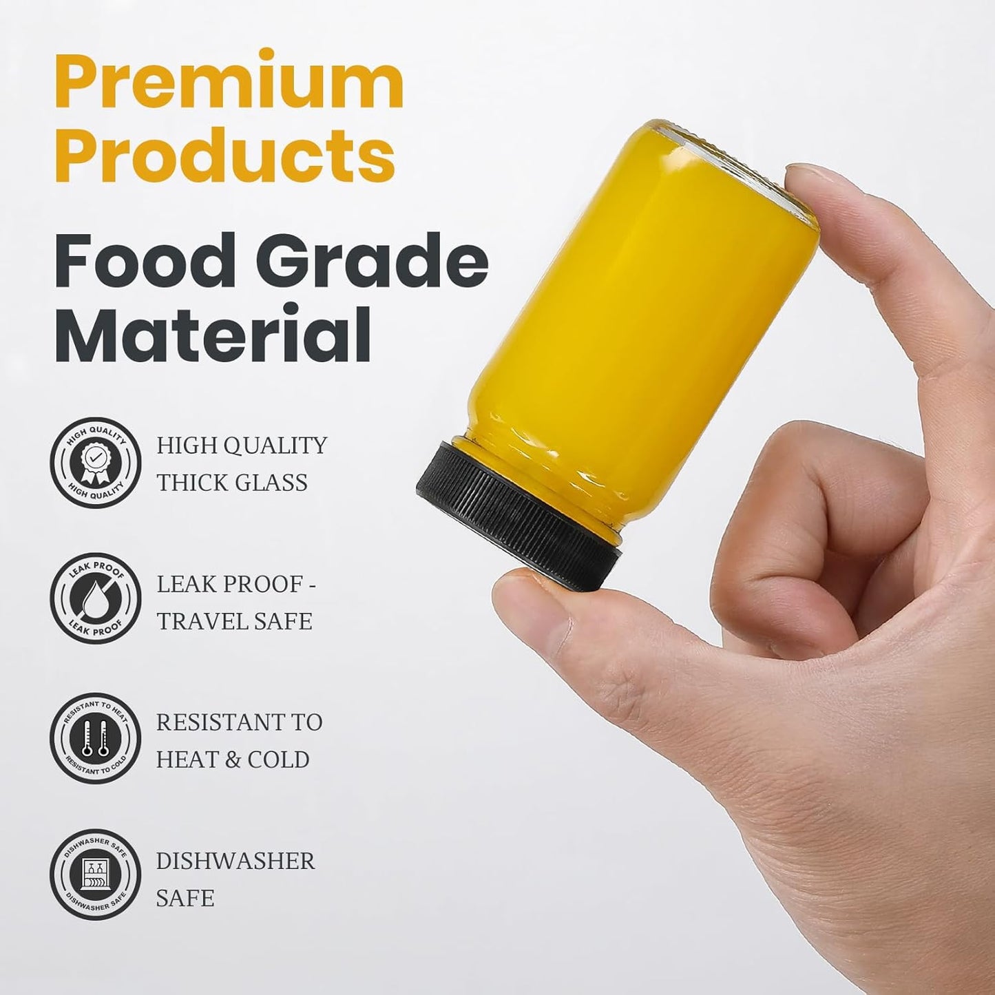 30 Pack 2 oz Glass Shot Bottles w/ Black Lids & 30 Labels - Small Clear Jar for Ginger, Wellness Shot, Juice, Sample, Whiskey - Travel Essentials Mini Bottles - Wide Mouth, Leakproof, Dishwasher Safe