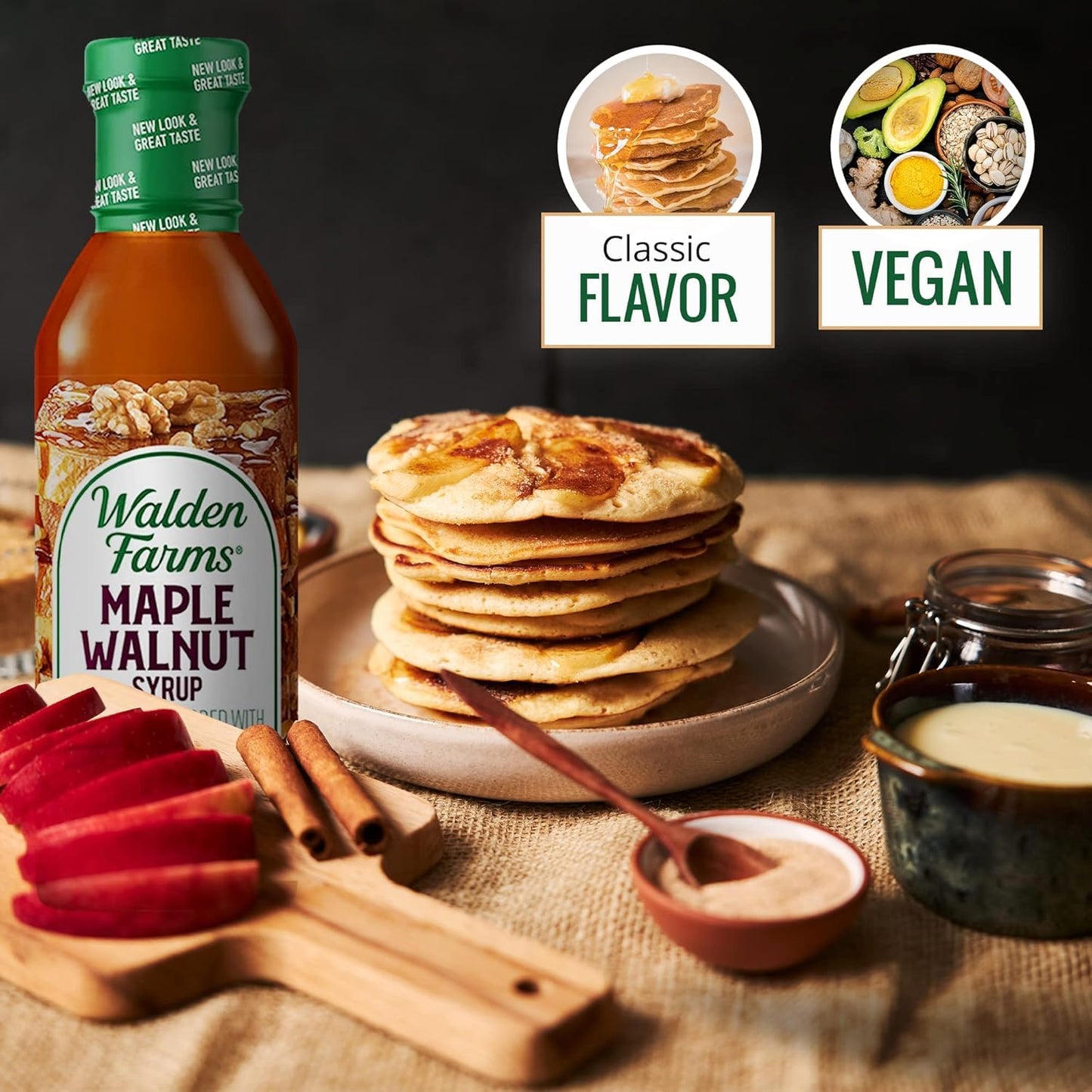 Walden Farms Maple Walnut Syrup – Perfect for Pancakes, Waffles, Desserts – Zero Calorie, Sugar-Free, Low Carb, Keto-Friendly, Gluten-Free, Vegan – 6-Pack, 12 oz Bottles