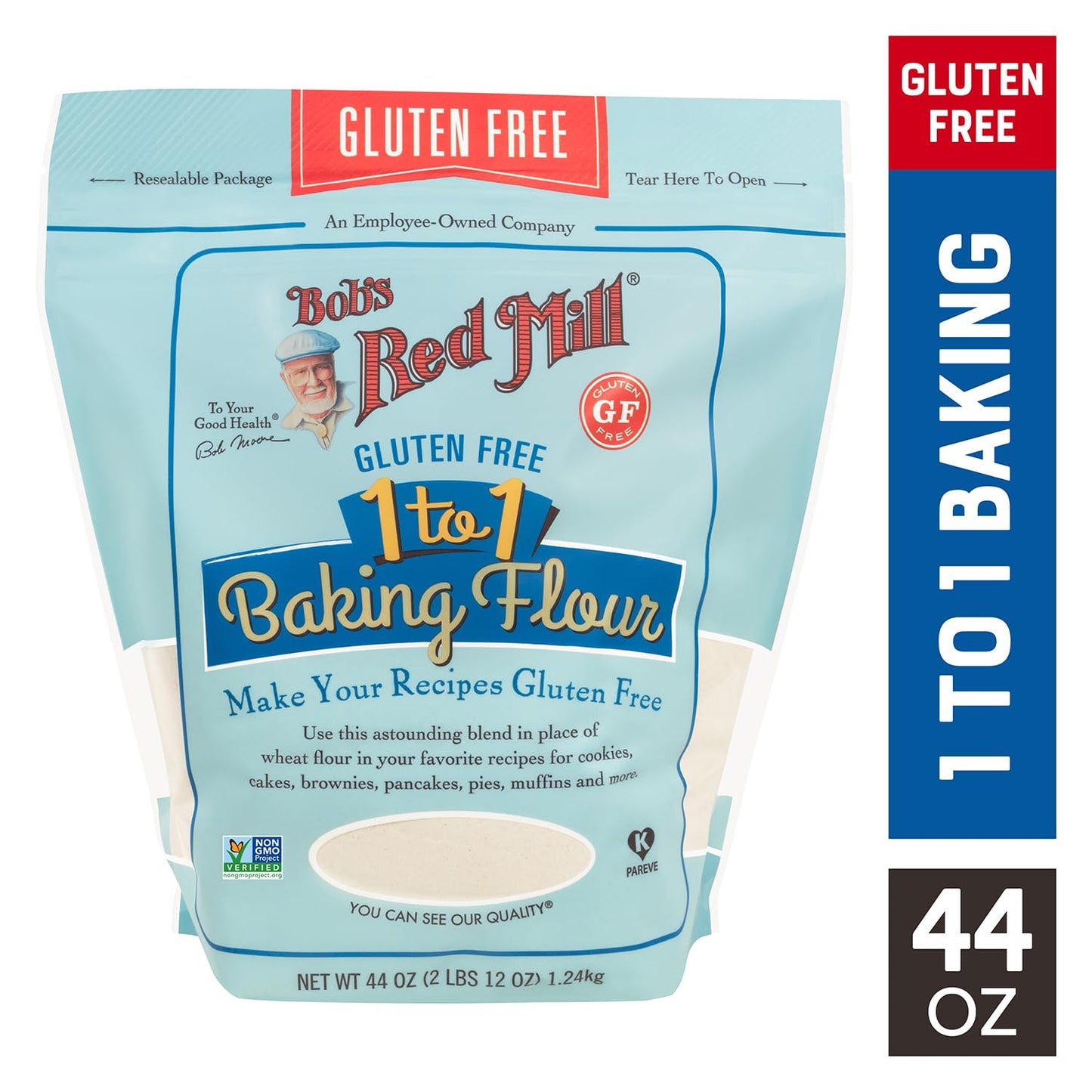 Bob's Red Mill Gluten Free 1 to 1 Baking Flour, 44oz (Pack of 1) - Non GMO, Vegan, Kosher