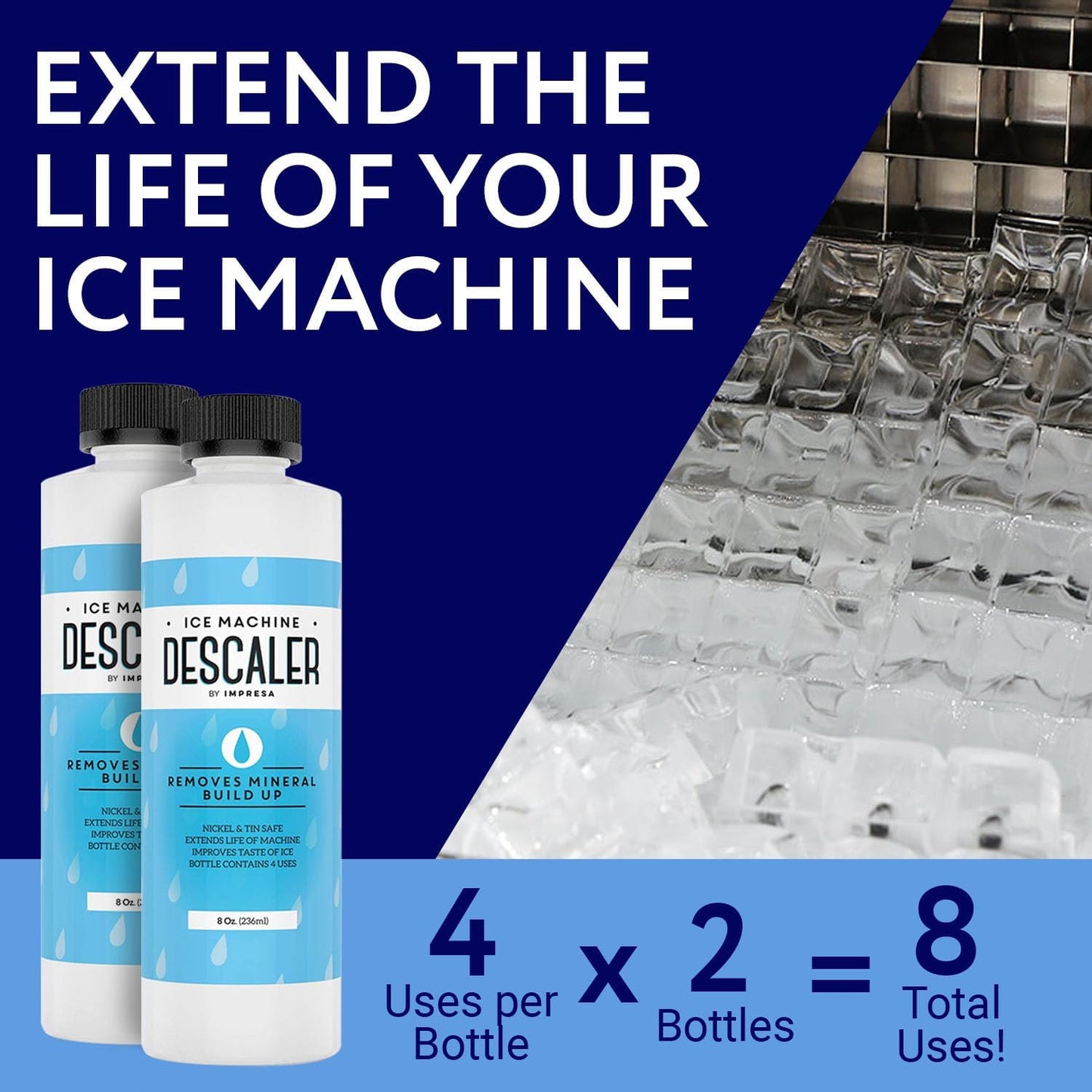IMPRESA 2-Pack Ice Machine Cleaner/Descaler - 8 Total Uses (4 Uses Per Bottle) - Made in USA Descaling Solution Compatible with Scotsman, Manitowoc, Opal and many others