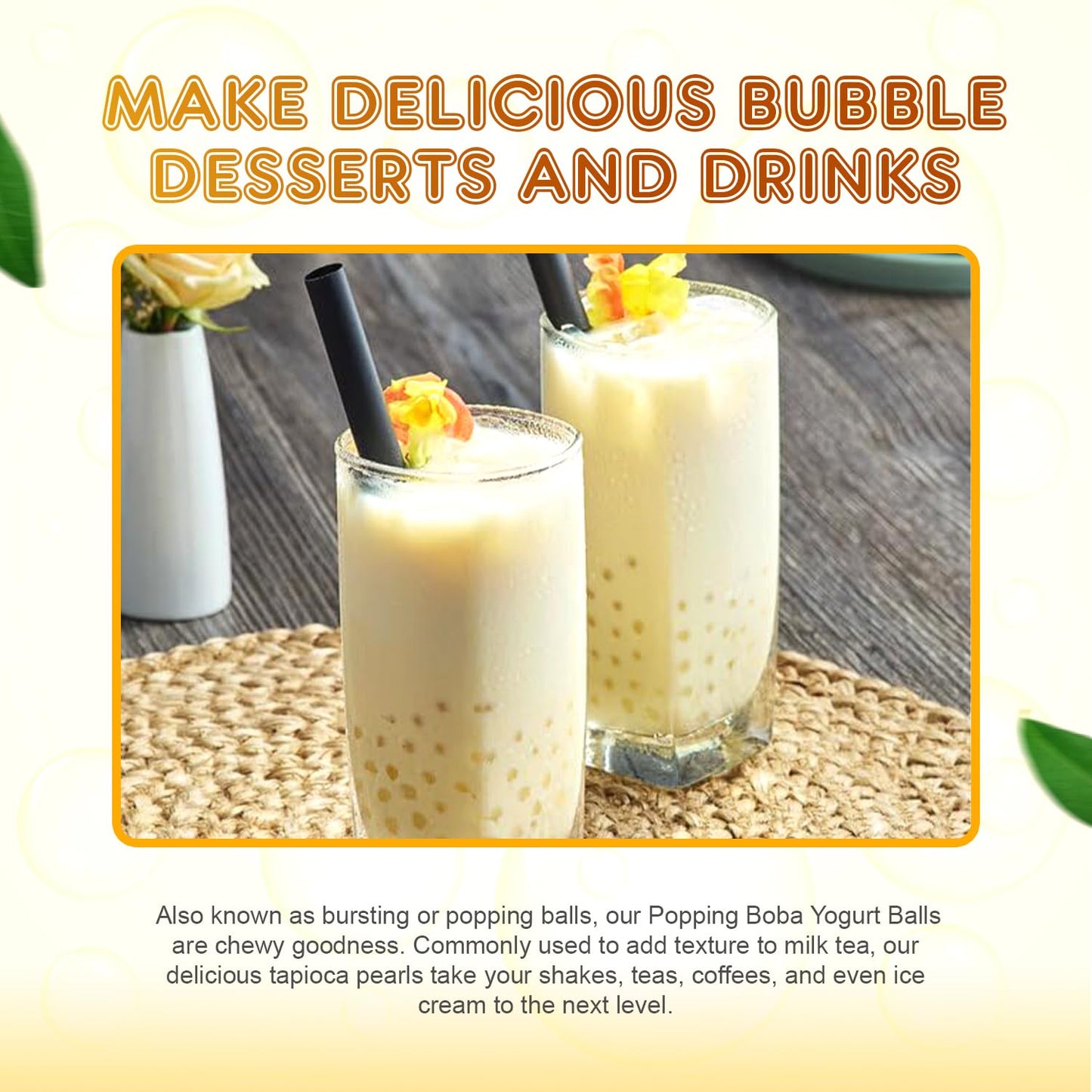 Fanale Yogurt Popping Boba Pearls, Vegan, Non GMO, Gluten Free, Fat Free, Perfect for Bubble Tea, Smoothies, Ice Cream, Desserts, and Beverages.