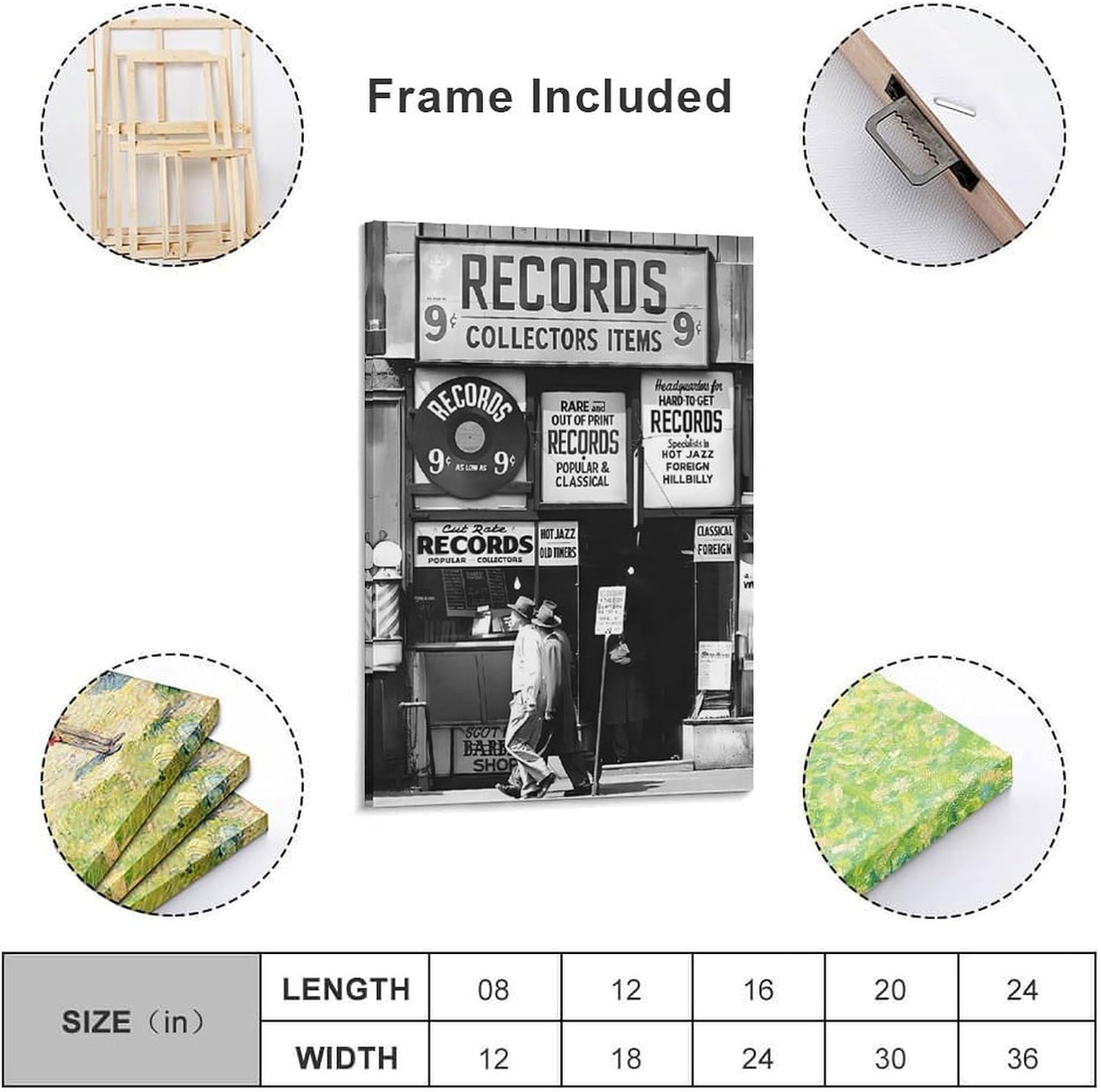 Fashion Black And White Photography Wall Art Vintage Preppy Record Shop Poster Retro Trendy Music Art Aesthetic Canvas Print for Music Lovers Gifts 20x30inch(50x75cm)