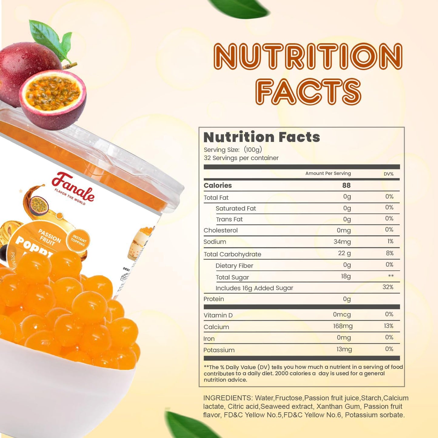 Fanale Popping Boba Pearls for Bubble Tea - 7 pound (Pack of 4) | Passion Fruit | Bursting Boba Pearls Bubble | Fruit Juice Flavor for Shakes, Dessert, Smoothie | FPB005-CS