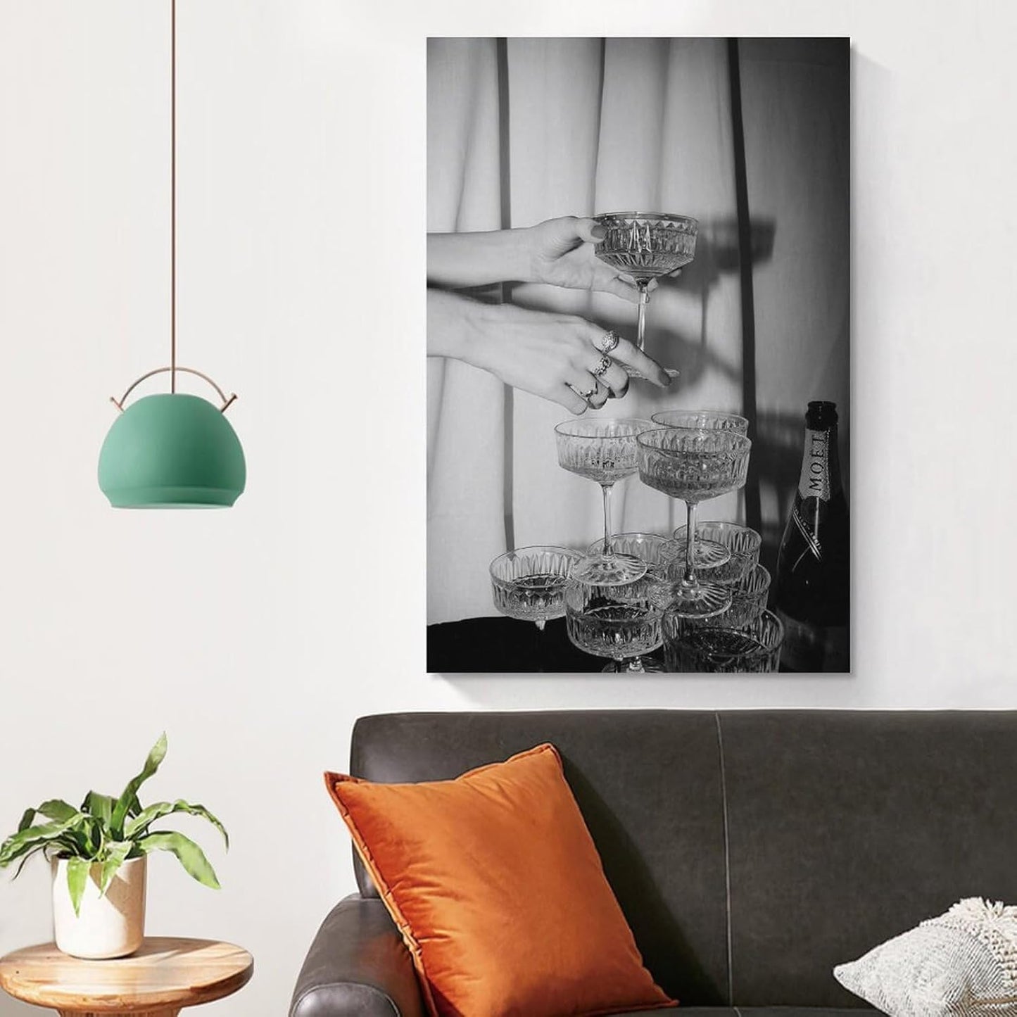 Black And White Champagne Glasses Canvas Wall Art Retro Funky Bar Cart Art Decor Retro Champagne Tower Poster Vintage Photography Wall Art Kitchen Dining Room Pub Prints 16x24inch(40x60cm)