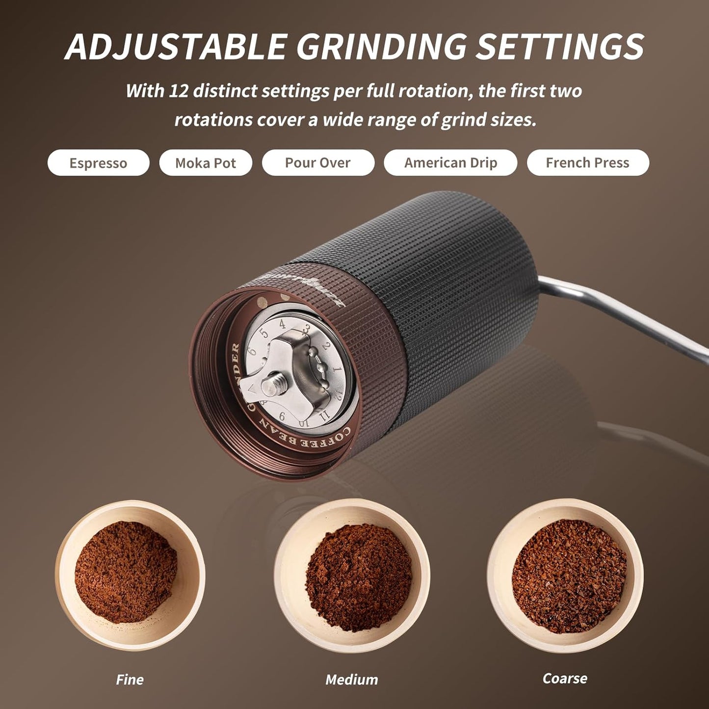 New MB1 Manual Coffee Grinder, Stainless Steel Conical Burr Coffee Grinders, Easy Cleaning, Hand Espresso Grinder Adjustable Settings for Pour Over,Cold Brew Travel Gift (Gray)