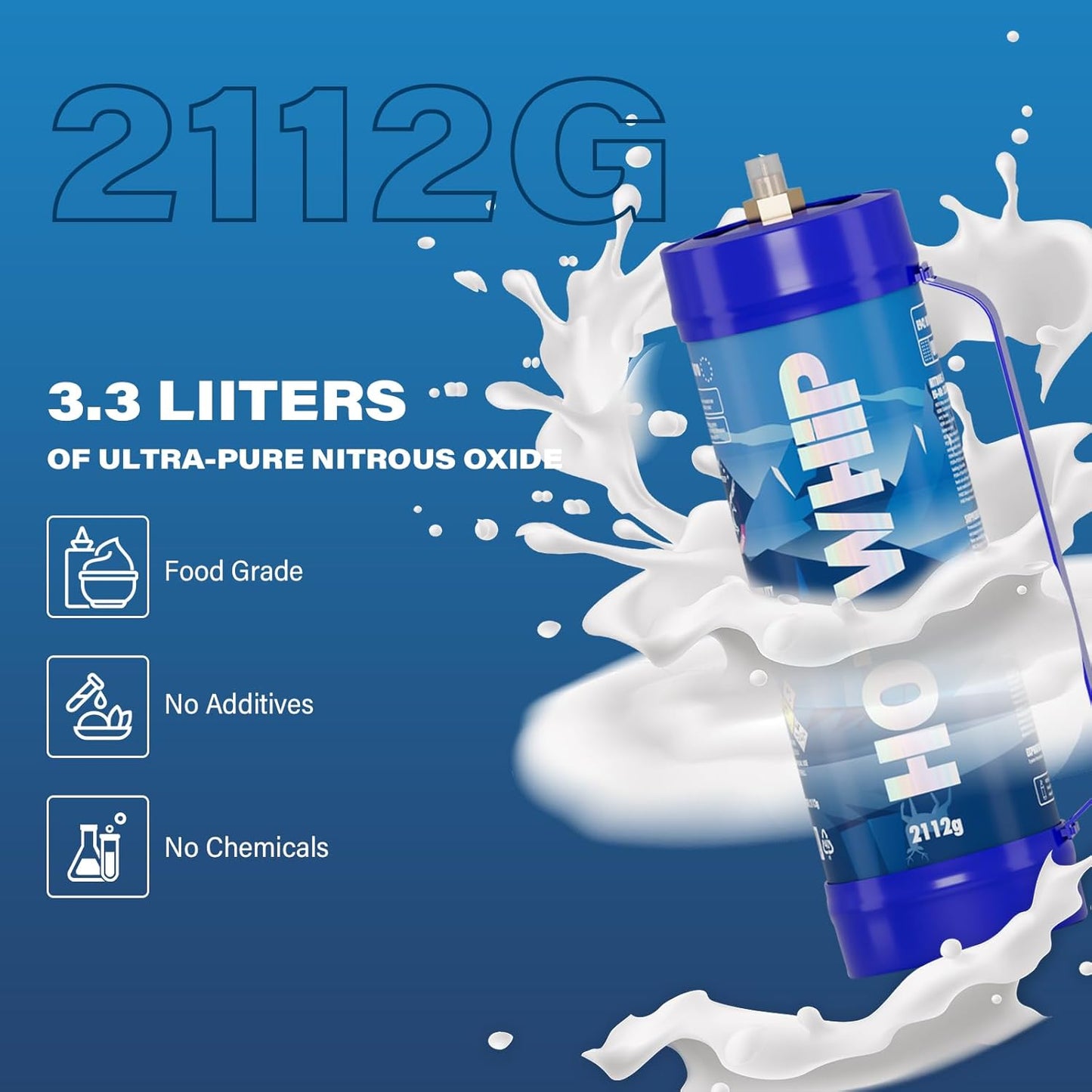 Whipped Cream Chargers 3.3L Tank,2112gx2 Original Flavor Premium Whip Cream Cylinder Food Grade 99.99% Purity Leak Proof Dispenser,2 Count