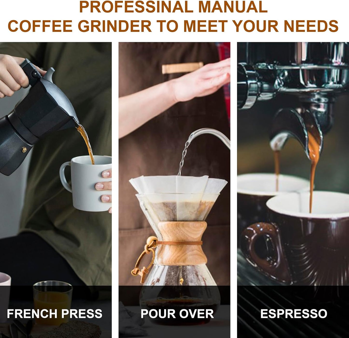 M6 Manual Coffee Grinder,Conical Hexagonal Burr & Double Bearings for Smooth Grinding,Designed for Espresso Pour Over French Press,25g Capacity,Compact & Portable,Gifts for Coffee Lovers