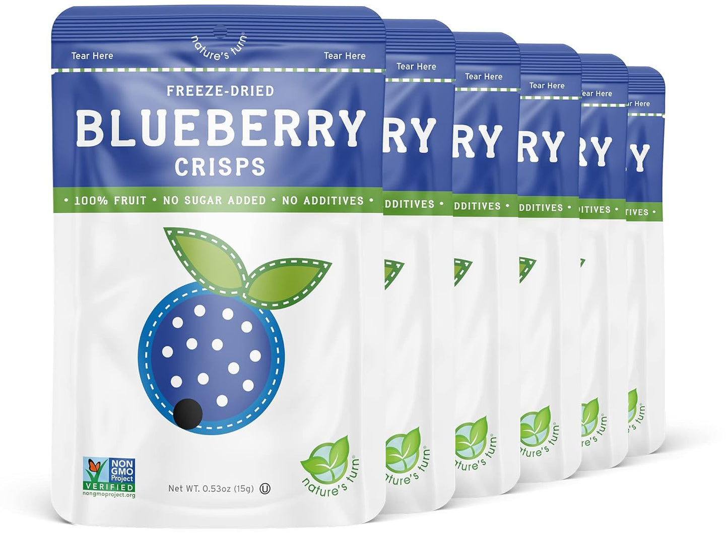 Nature’s Turn Freeze-Dried Blueberry Crisps – Healthy, Gluten-Free, Crispy & Delicious, Plant-Based Snack, Ideal for Cereal, Smoothies, School Lunches, & On-the-Go, Bags of 6 (0.53 oz Each)