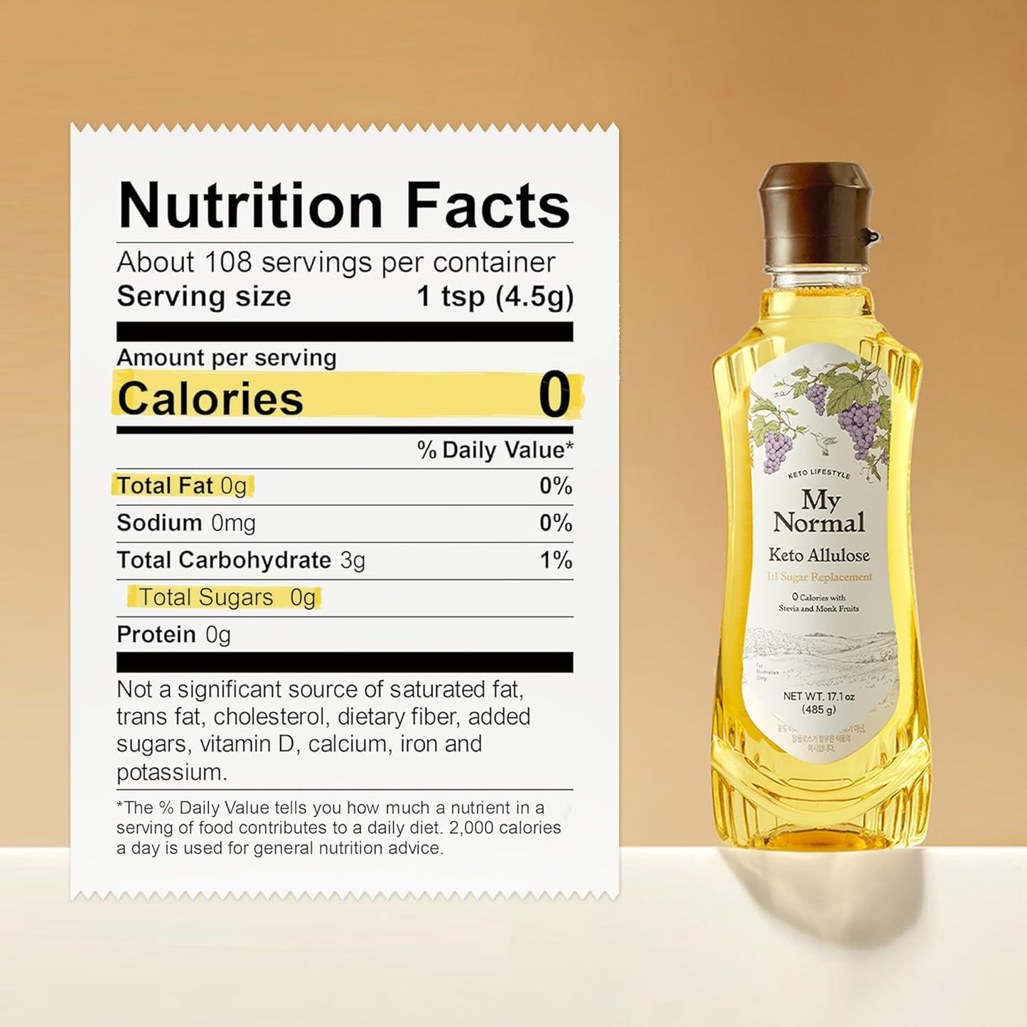 My Normal Keto Allulose 17.10 oz - Allulose 99.52%, Monk Fruit, Stevia Blend Thin Syrup, Zero Calorie Sweetener, 1:1 Sugar Substitute, Low Glycemic, Gluten Free, Zero Net Carbs, Zero Sugar