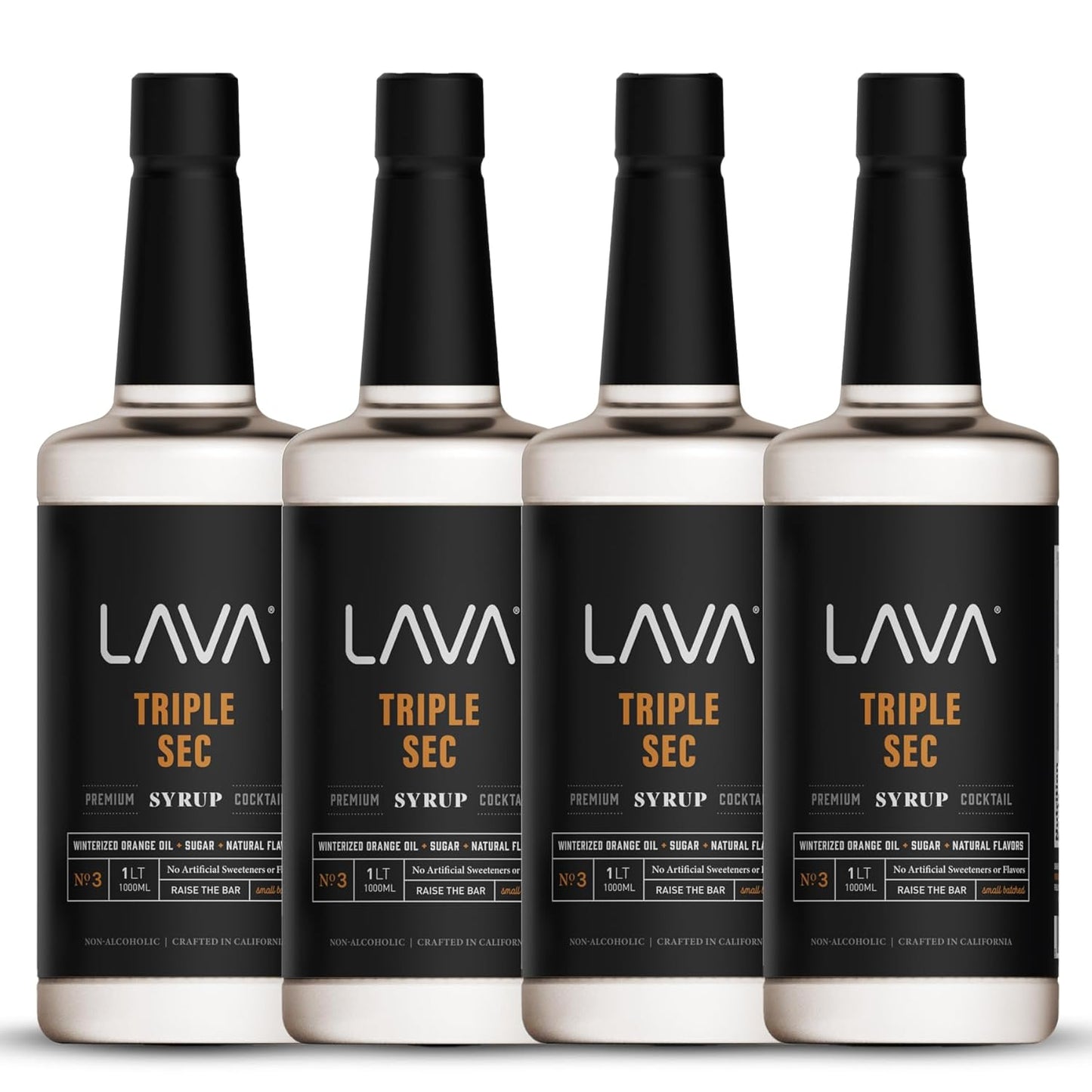 (4-Pack) LAVA Premium Triple Sec Cocktail Syrup, 33.8oz (1-Liter), Made with 100% Sugar, Orange Extract, No Artificial Sweeteners, Flavors, or Colors.