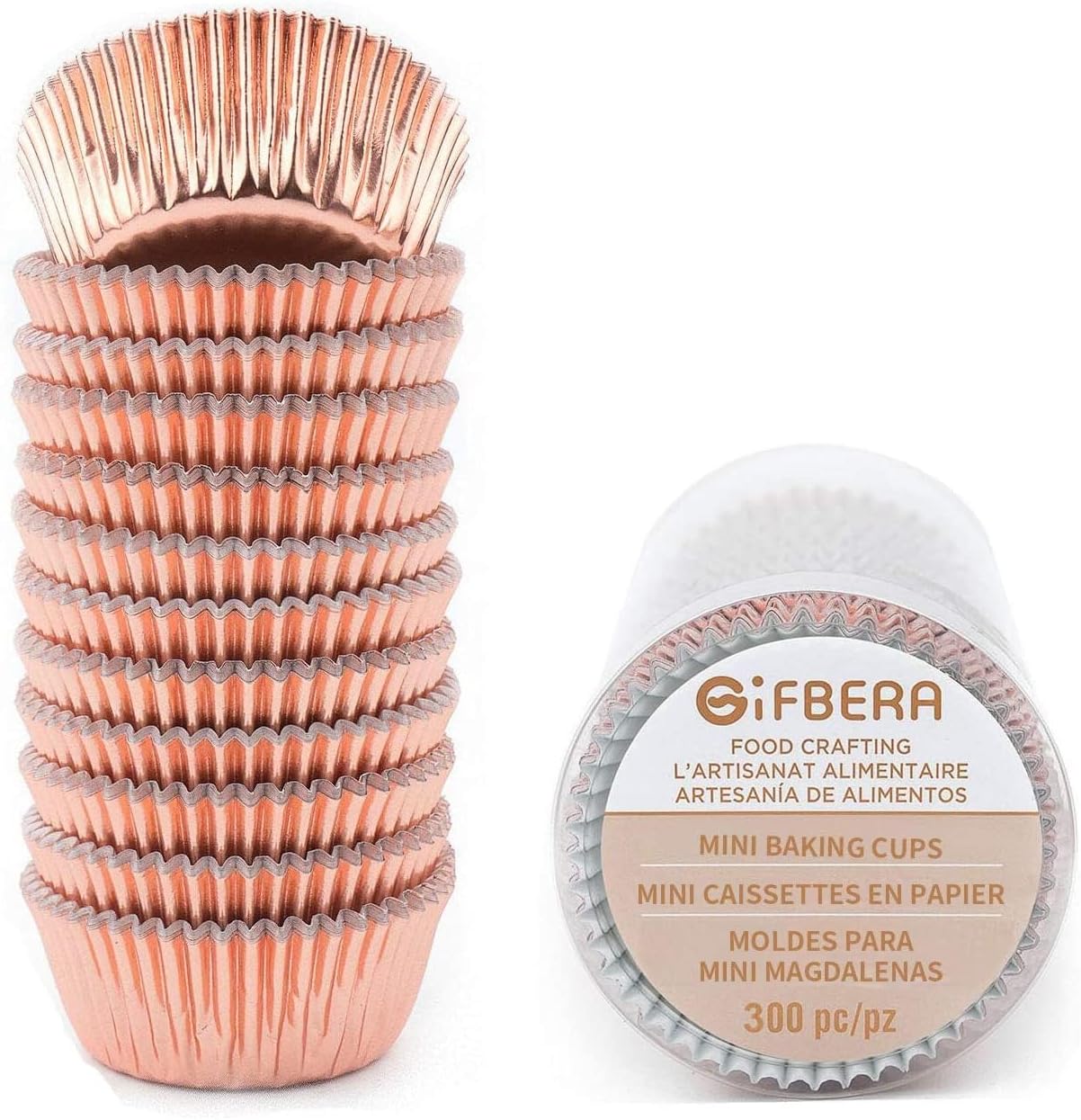Gifbera Mini Rose Gold Foil Cupcake Liners Metallic Baking Cups, 300-Count