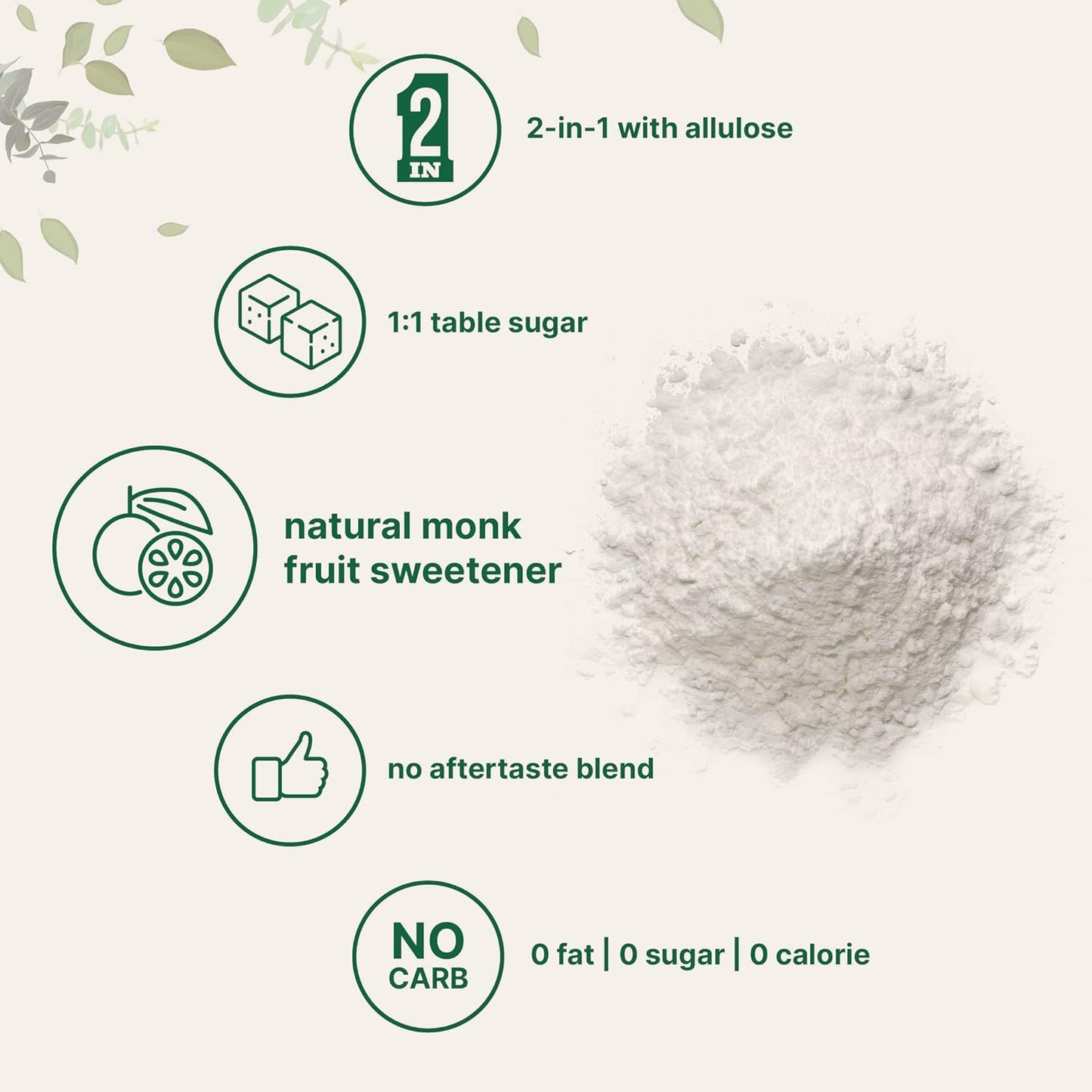 Monk Fruit Sweetener with Allulose, 2 lbs Granular | No Erythritol | No Aftertaste, 1:1 White Sugar Substitute, Keto & Vegan Friendly, Zero Calorie | Great for Drinks, Coffee, Tea, Cookies | Non-GMO