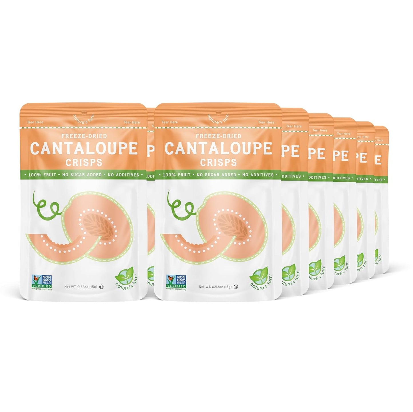 Nature’s Turn Freeze-Dried Cantaloupe Crisps – Healthy, Gluten-Free, Crispy & Delicious, Plant-Based Snack, Ideal for Cereal, Smoothies, School Lunches, & On-the-Go, Bags of 12 (0.53 oz Each)