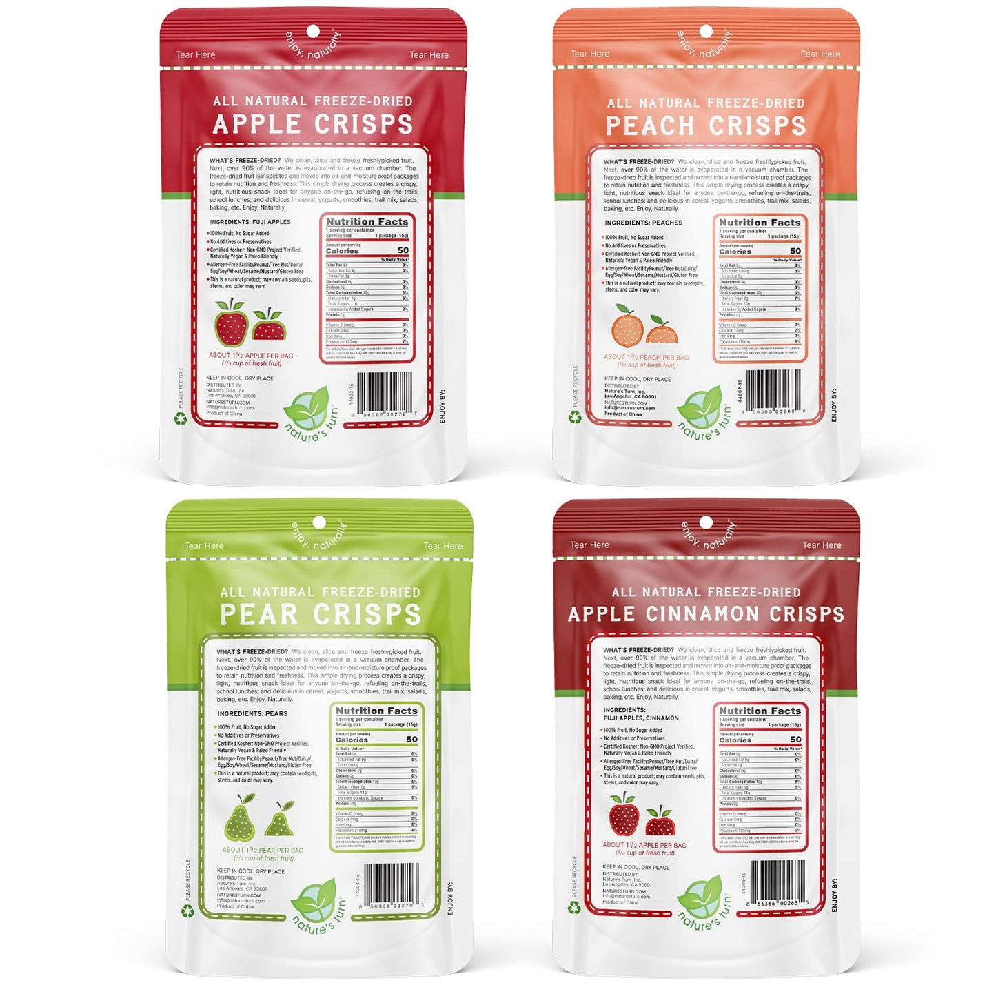 Nature’s Turn Freeze-Dried Fruit Crisps –Healthy, Gluten-Free,Crispy & Delicious,Plant-Based Snack,Ideal for Cereal, Smoothies, School Lunches, & On-the-Go, Orchard Variety Bags of 16(0.53 oz Each)