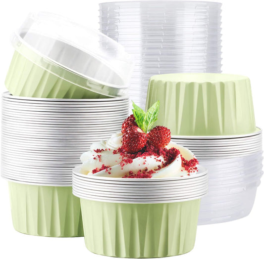 EUSOAR Cupcake Liners, 50pcs 5oz 125ml Cupcake Liners, Aluminum Foil Muffin Liners Cups with Lids, Cupcake Holder, Disposable Aluminum Foil Cupcake Baking Cups Holders Cases Boxes Pans with Lids