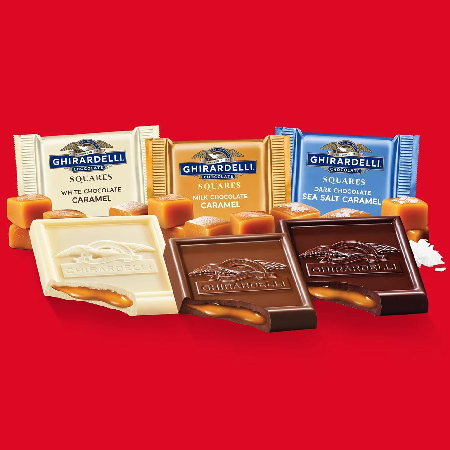 GHIRARDELLI Chocolate Caramel Squares Assortment, Chocolate Squares for Valentines, 8.6 oz Bag