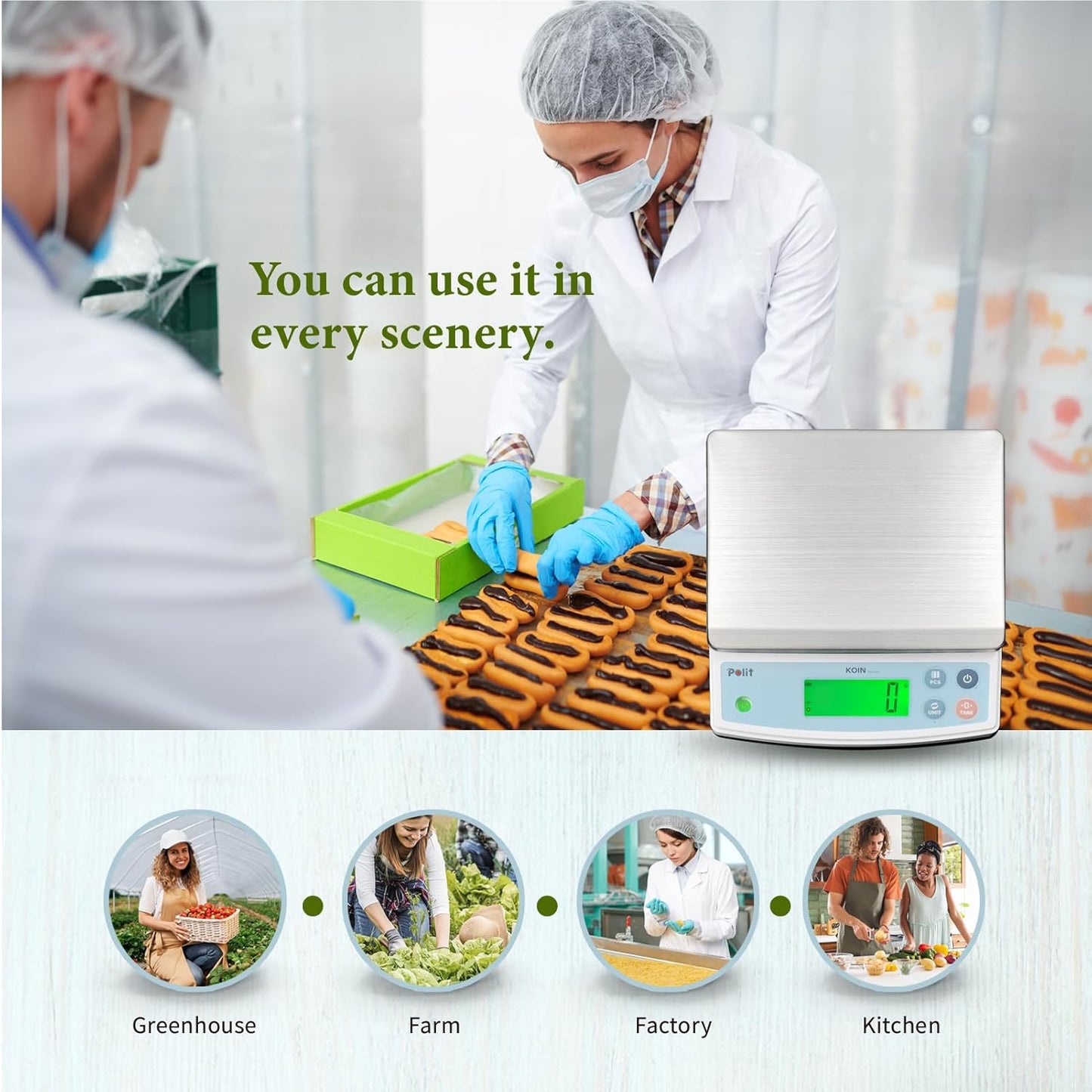 Polit Digital Food Scale KOIN 40lb/18kg Rechargeable Kitchen Weight Scale with Display Indicator, Grams & Ounces Precision Baking Scale for Cooking, Meal Prep, Packing, Large Kitchen Scale 1g/0.05oz