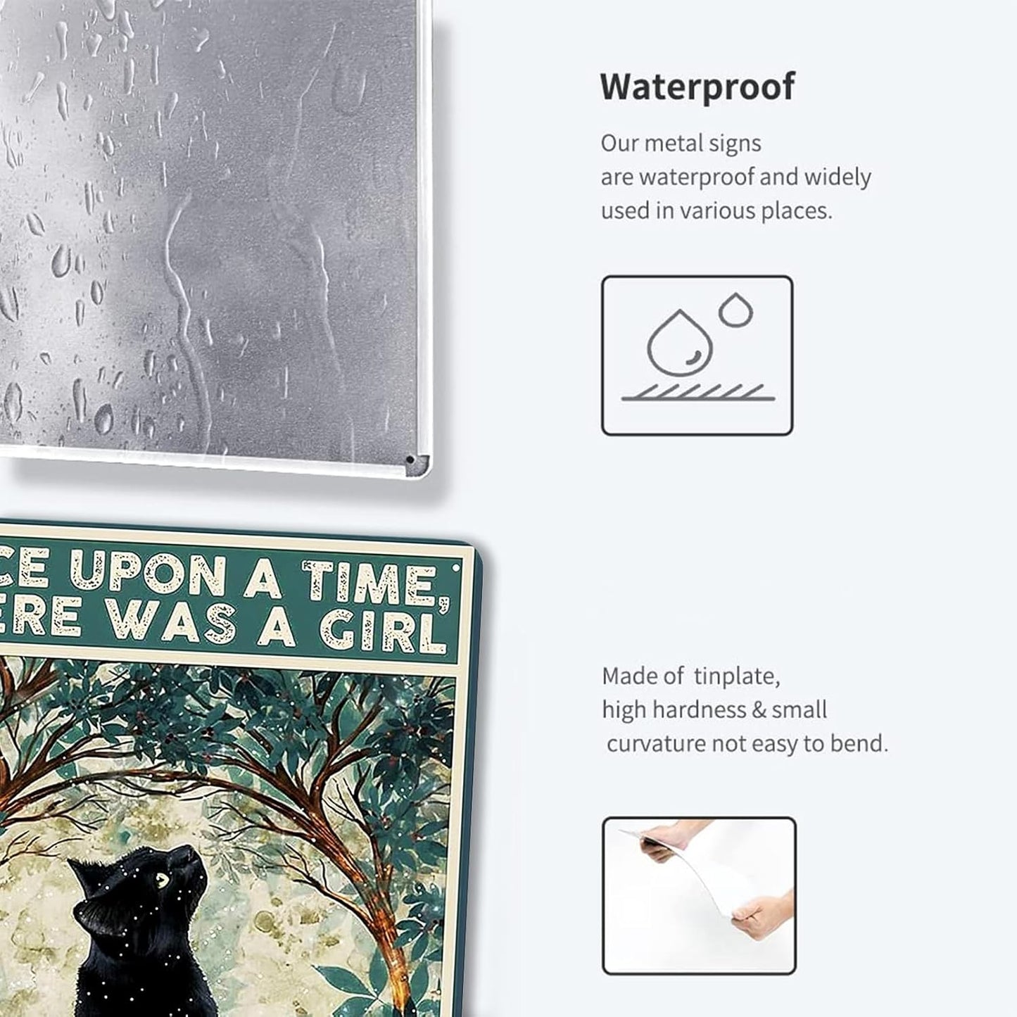 Fmcmly Black Cat Decor Tin Signs Once Upon a Time There was a Girl Who Really Loved Cats Personalized Metal Art Poster Gift For Women And Girl Home Kitchen Bedroom Garden Coffee Wall Decor 8x12 Inch