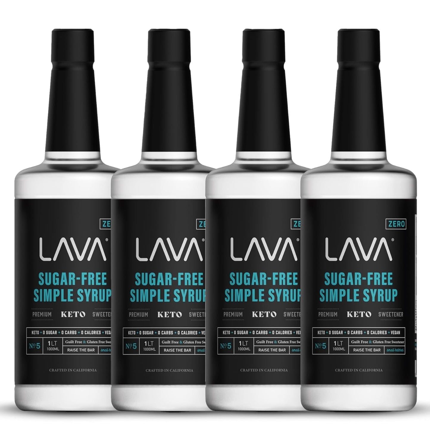 (4-Pack) LAVA Premium SUGAR FREE Simple Syrup, Keto Friendly, Zero Calorie, Zero Sugar, Zero Carb, Sugar Substitute Sweetener, 33.8oz 1-Liter