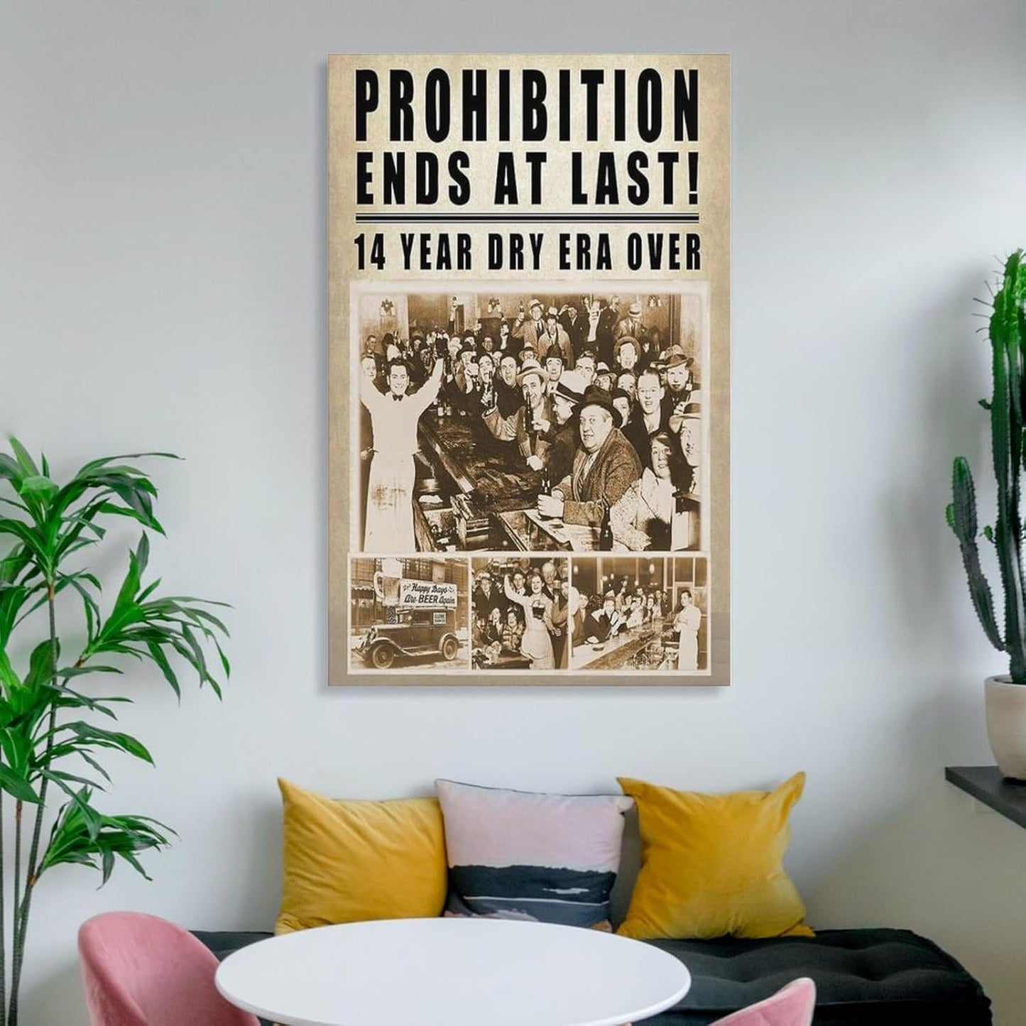 End At Last Prohibition 1933 Repeal - Newspaper Print Poster, Bar Cart Decor, Vintage Sign, Canvas Printing Office Decoration Poster for Living Room Bedroom, Office Decor 16x24inch(40x60cm)