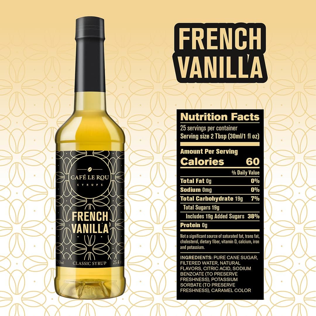 "NEW" Café Le Rou French Vanilla Classic Syrup - 25.4 oz, 1 Pack with 1 Gold Pump Dispensers 25.4 Fl Oz (Pack of 1)