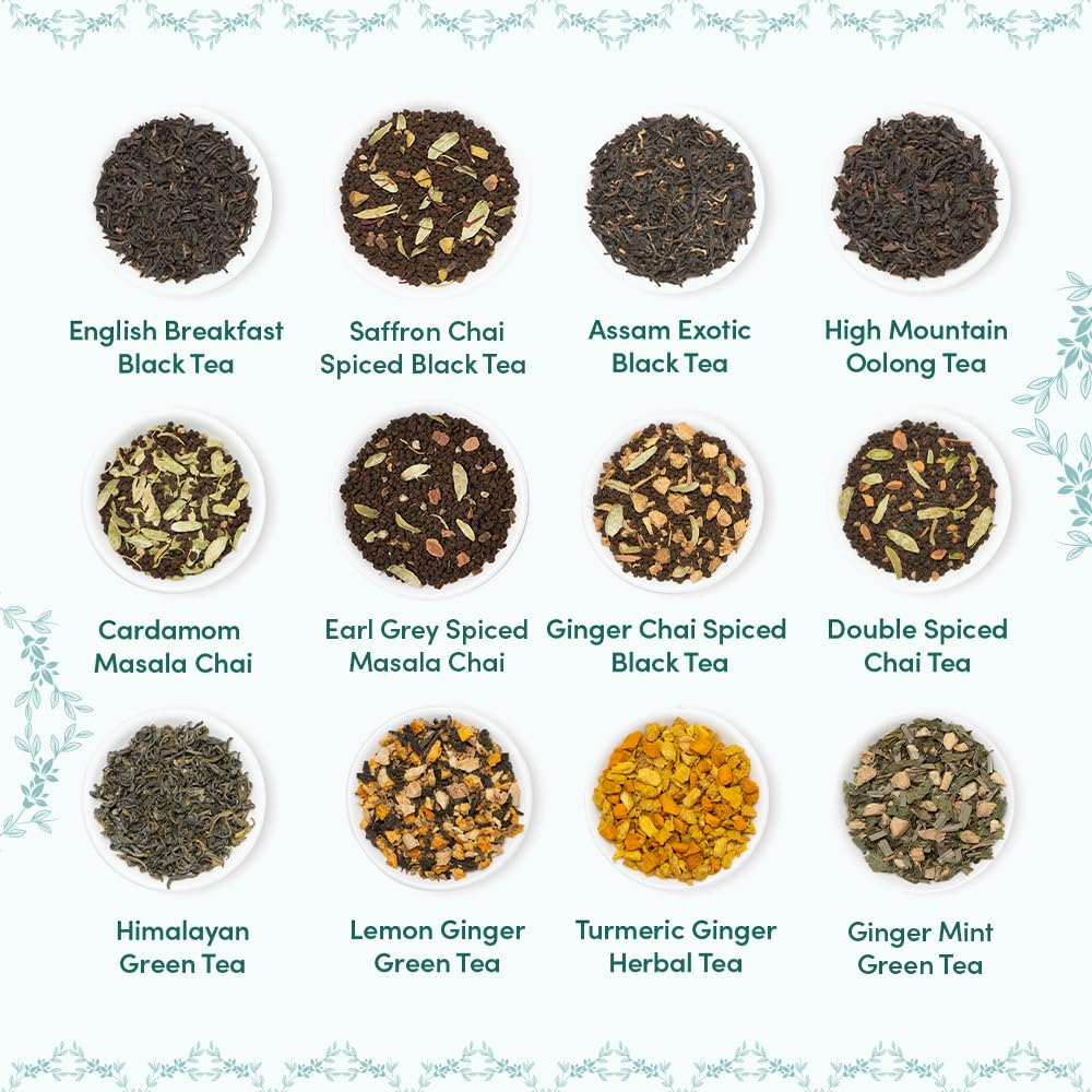 VAHDAM, Bloom - Assorted Christmas Tea Gift Sets (12 Loose Leaf Tea) Tin Caddy Presentation Box | Gluten Free, Non GMO | Holiday Gifts for Everyone