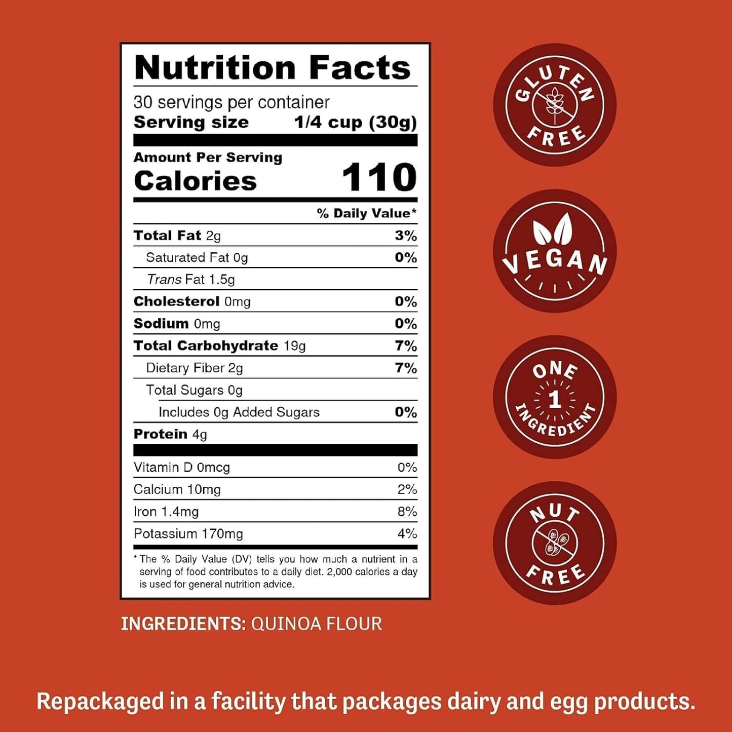 Judee's Quinoa Flour 2 lb - Made In USA, Non-GMO, Vegan - Great for Making Pancakes, Muffins, Pie Crusts, Quiches, and Breads - Made in a Dedicated Gluten-Free Facility