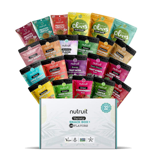 Nutruit Gourmet Healthy Snacks - 32 Pack MEGA Variety Box (12-14 Flavors) - Vegan, Gluten Free, Non-GMO Bulk Snacks - Kosher, High Protein, High Fiber, Plant-Based Healthy Snack - 1.2oz Packs