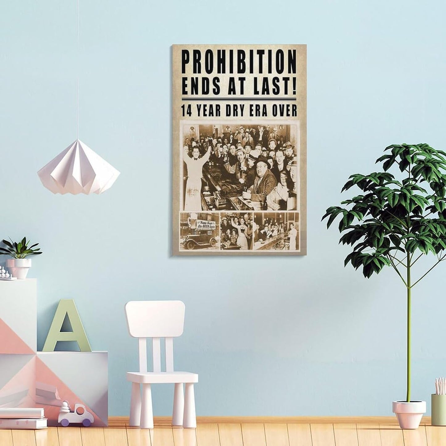 End At Last Prohibition 1933 Repeal - Newspaper Print Poster, Bar Cart Decor, Vintage Sign, Canvas Printing Office Decoration Poster for Living Room Bedroom, Office Decor 16x24inch(40x60cm)