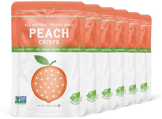 Nature’s Turn Freeze-Dried Peach Crisps – Healthy, Gluten-Free, Crispy & Delicious, Plant-Based Snack, Ideal for Cereal, Smoothies, School Lunches, & On-the-Go, Bags of 6 (0.53 oz Each)
