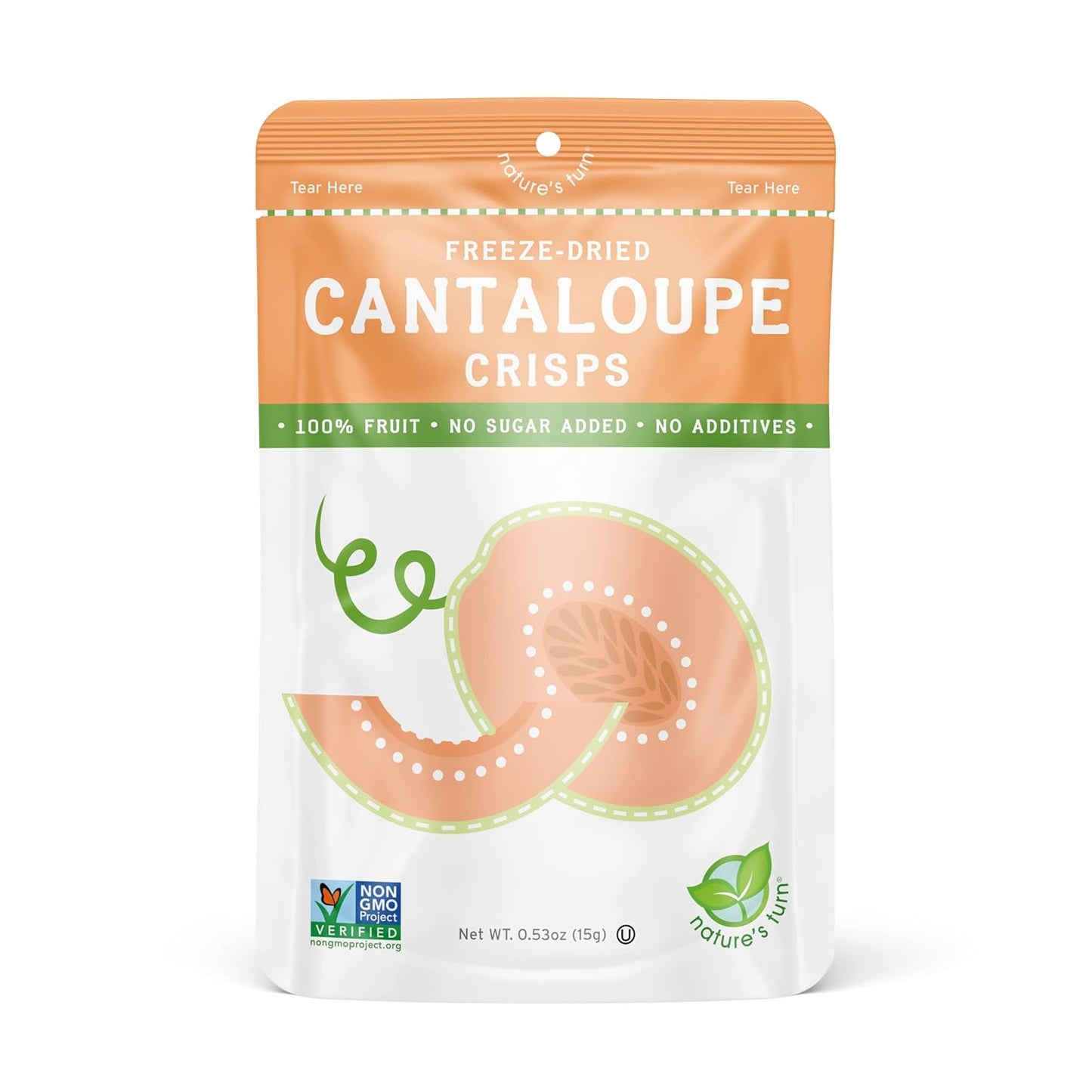 Nature’s Turn Freeze-Dried Cantaloupe Crisps – Healthy, Gluten-Free, Crispy & Delicious, Plant-Based Snack, Ideal for Cereal, Smoothies, School Lunches, & On-the-Go, Bags of 12 (0.53 oz Each)