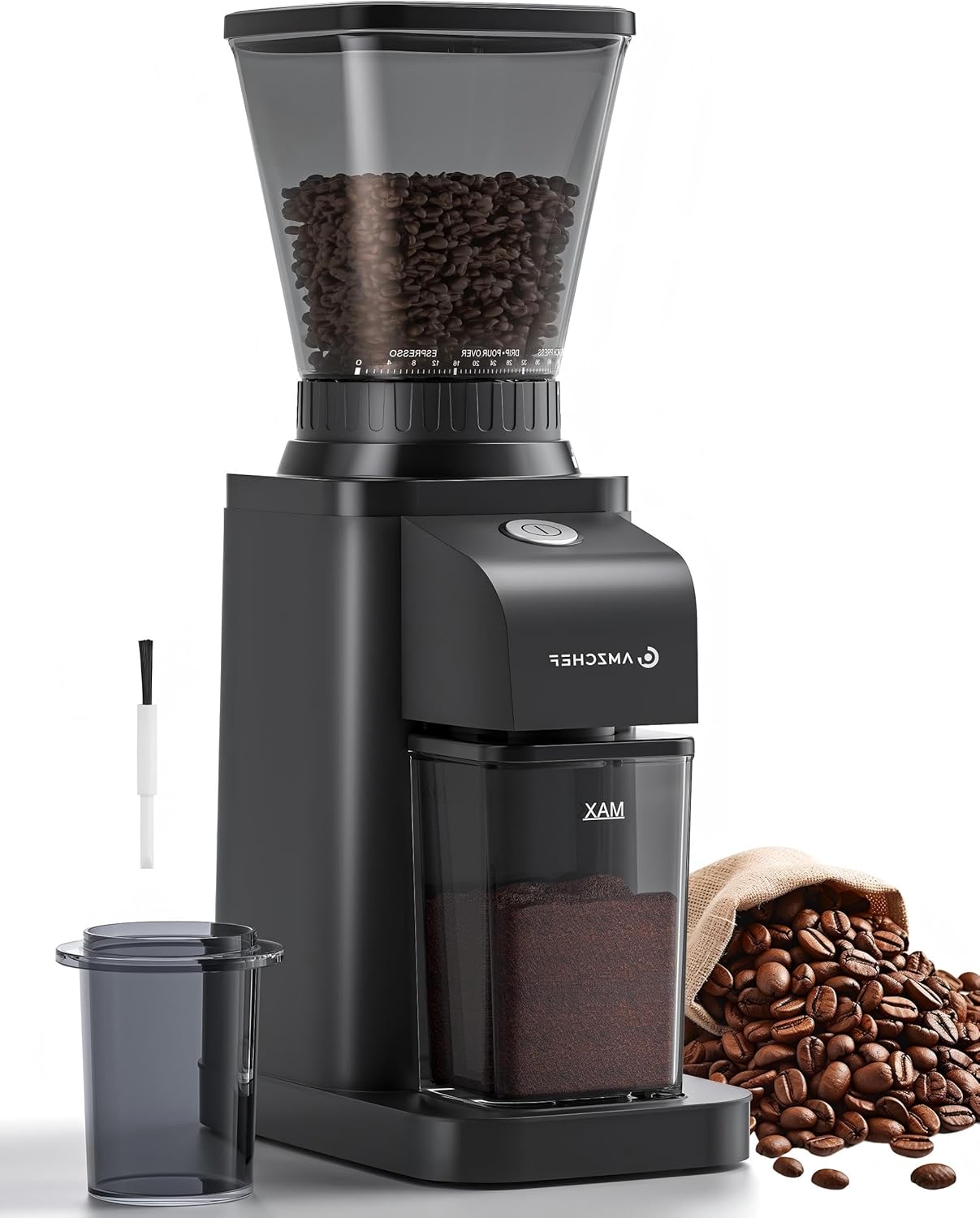 51mm Anti-Static Burr Coffee Grinder with Plasma Generator 48 Precision Grind Settings Electric Espresso Grinder with Dosing Cup & Grounds Container For French Press, & Drip Coffee, Dark Black