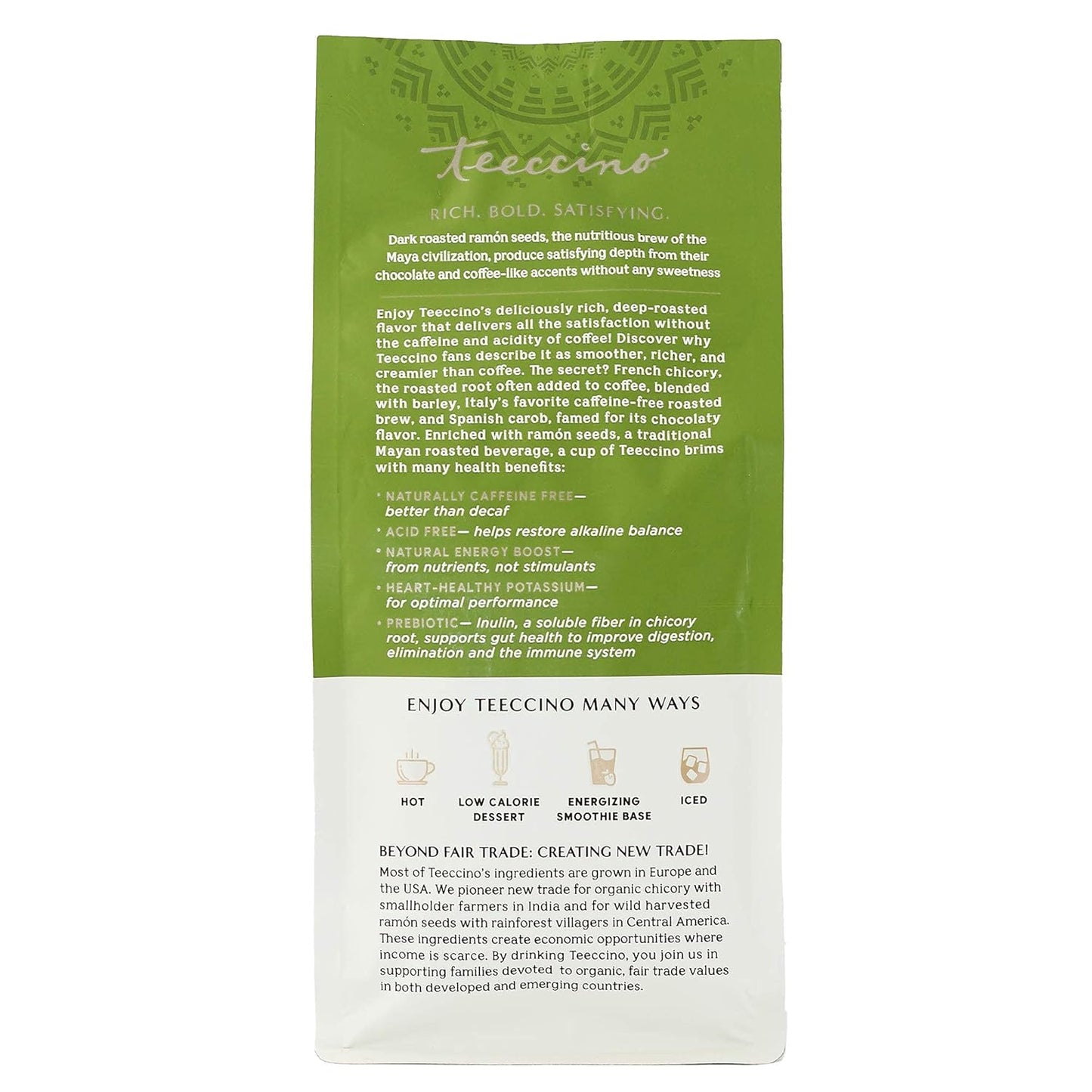 Teeccino Mexican Chocolate Chicory Coffee Alternative - Ground Herbal Coffee That’s Prebiotic, Caffeine-Free & Acid Free with a Hint of Spice, Dark Roast, 11 Ounce