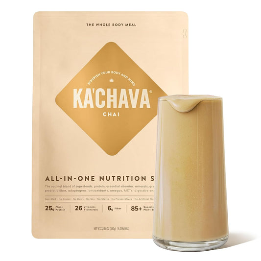 Ka’Chava Whole Body Meal Shake Chai 2 lb – Vegan Protein Powder with 85+ Superfoods & Greens – Plant-Based Meal Replacement with Probiotics & Digestive Enzymes – Gluten & Dairy Free (15 Servings)