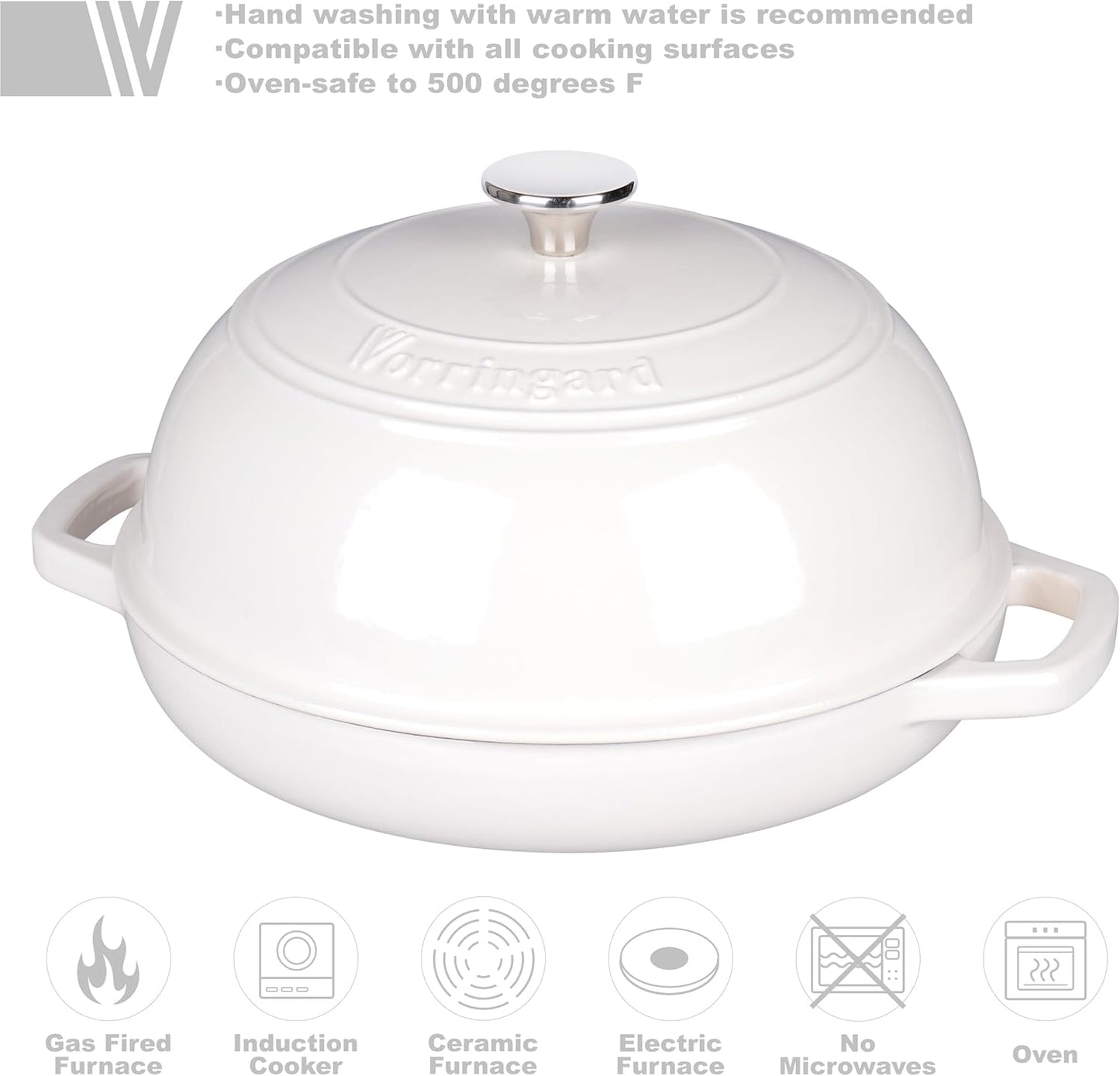 Enameled Cast Iron Dutch Oven Pot with Lid, Bread Oven for Sourdough Bread Baking, Dutch Ovens with Bread Proofing Basket& Baking Supplies Set, 6 Quart, White