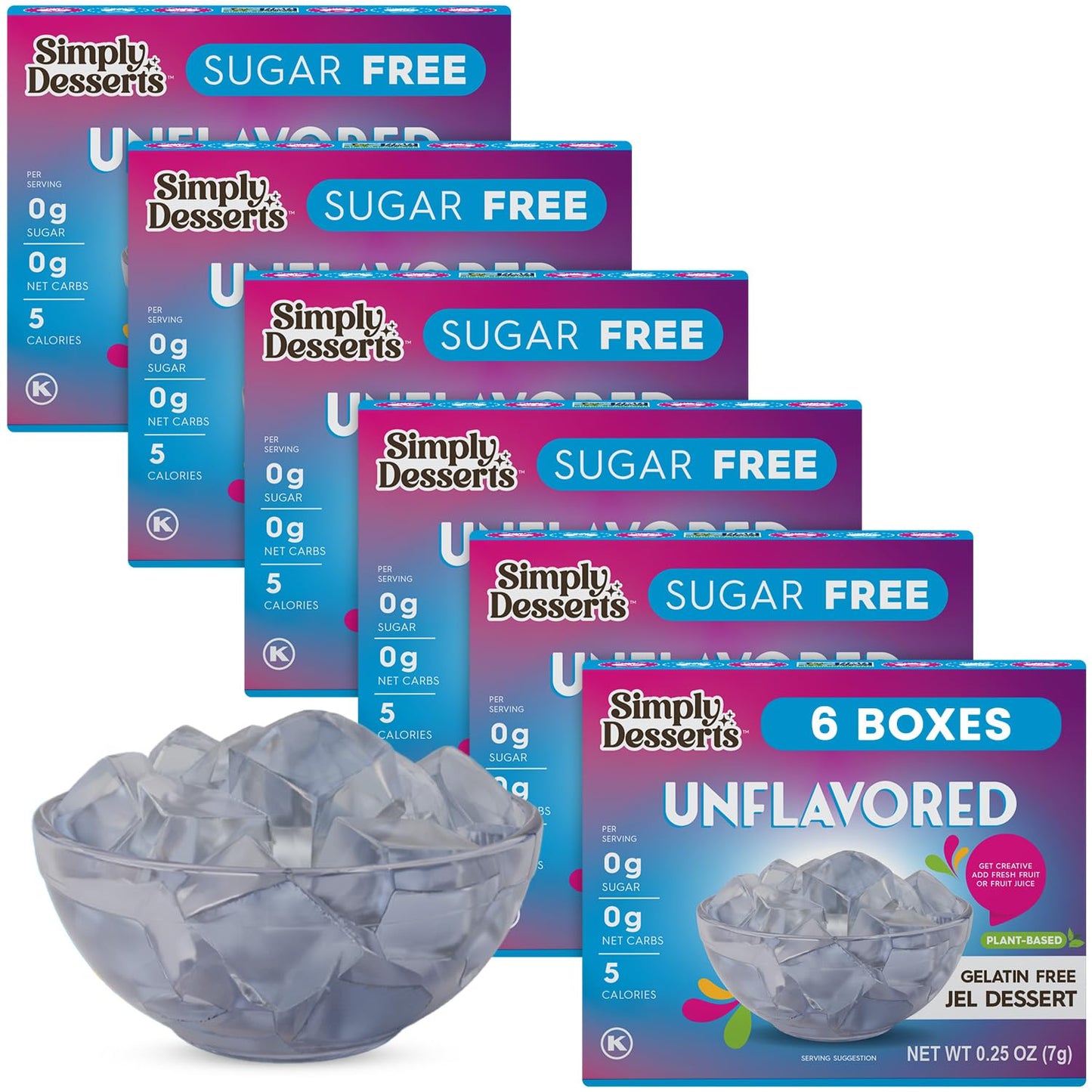 Simply Desserts Zero-Sugar Plant-Based Jel, Unflavored 6-Pack – Gelatin-Free Dessert, Keto, Diabetic Friendly & Kosher, 1.7 Oz Ea