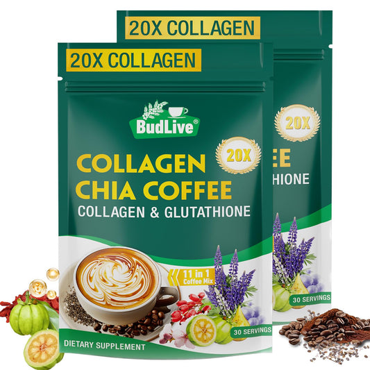 20X Collagen Chia Coffee, 11 in 1 Shape Coffee Mix with Collagen & Chia Seeds, Goji Berry, Supports Hair, Skin & Nails, Boost Beauty & Energy, Sugar Free, Vegan, Gluten-Free, 30 Servings