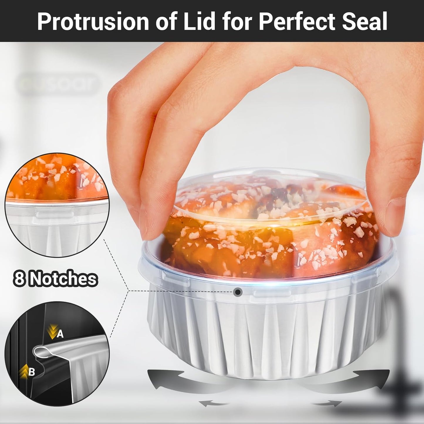 EUSOAR Muffin Cupcake Liners for Baking, 50pcs 5oz 125ml Disposable Ramekins, Aluminum Foil Muffin Liners Cups with Lids, Disposable Aluminum Foil Cupcake Baking Cups Holders Cases Boxes Pans with Lid