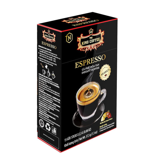 King Coffee Espresso, Vietnamese Instant Coffee Arabica, Medium Dark Roast, 15 Packets x 2.5g, Pack of 1