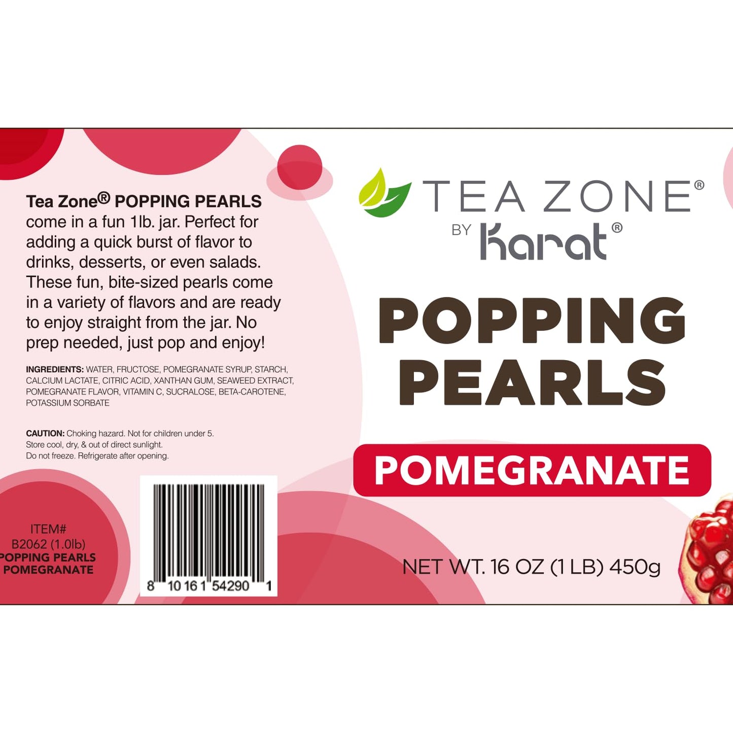 Tea Zone [1 Pound] Pomegranate Popping Pearls, Bursting Pearls for Teas, Shakes, Smoothies, Dessert Toppings