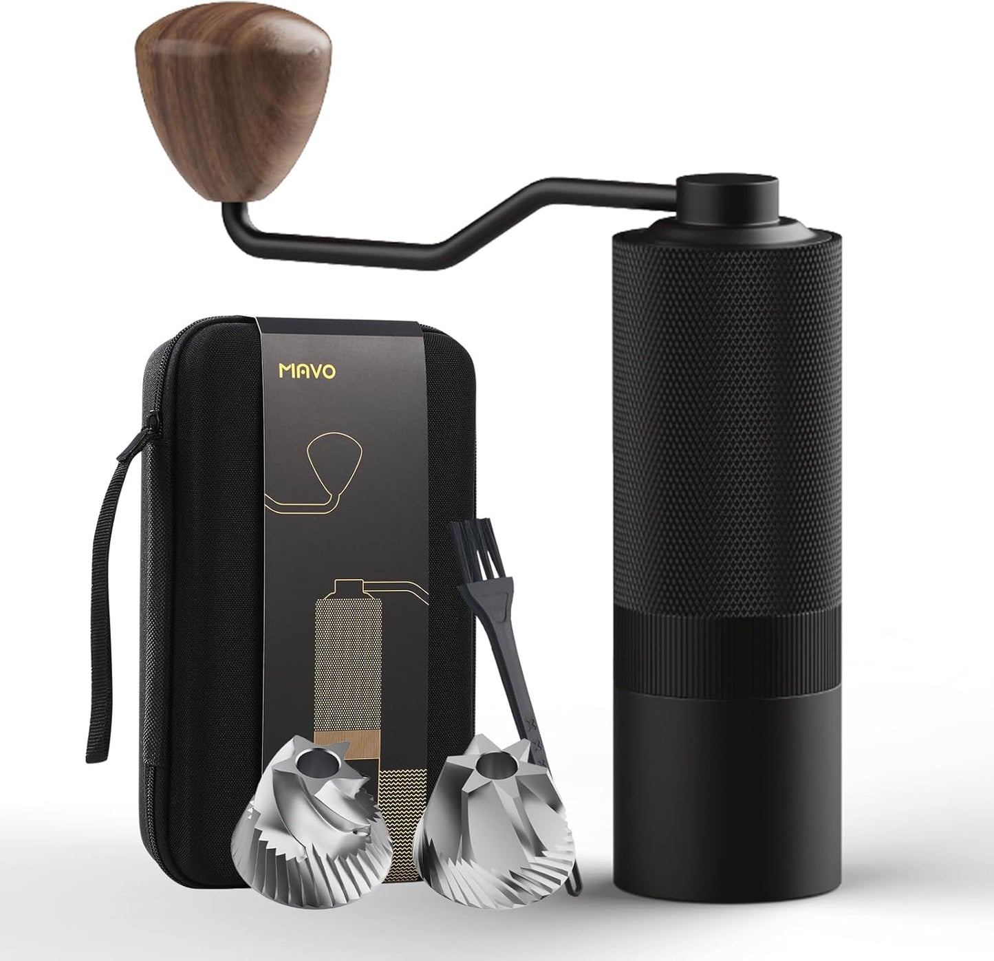 MAVO Manual Coffee Grinder, Wizard Hand Coffee Grinder, Capacity 25g with 2PCS CNC Stainless Steel Conical Burr -Pentagon and Hexagonal, Burr Coffee Bean Grinder for French Press, Pour Over, Black