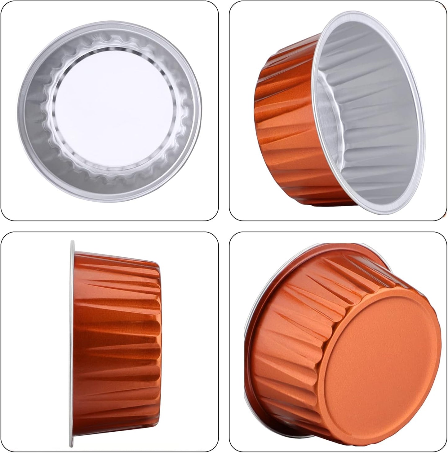 EUSOAR Assorted Colors Cupcake Liners, 5oz 125ml Muffin Liners with Lids Pack of 50, Creme Brulee Ramekins, Disposable Aluminum Foil Cups